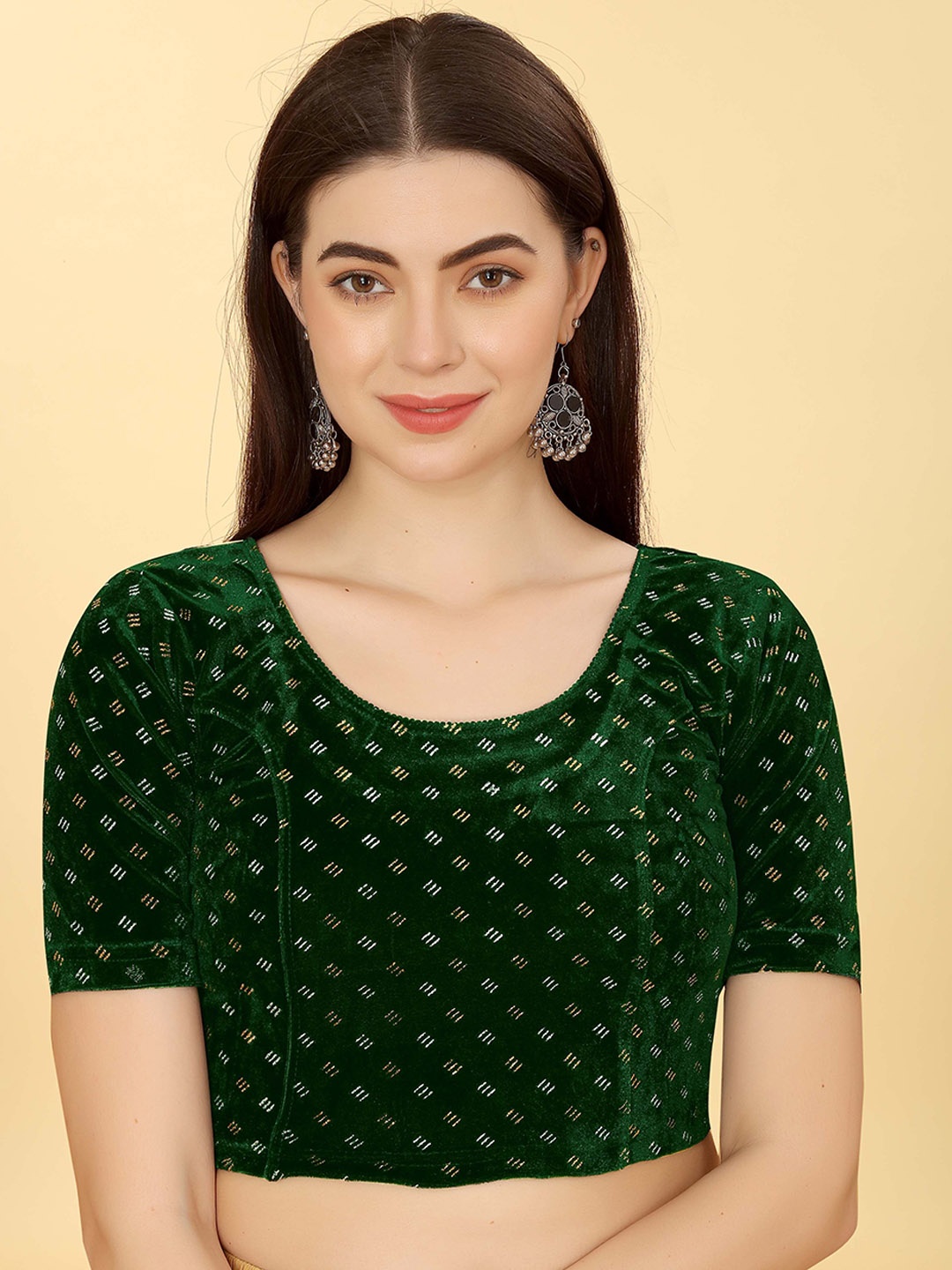 

Krimmple Embellished Saree Blouse, Green
