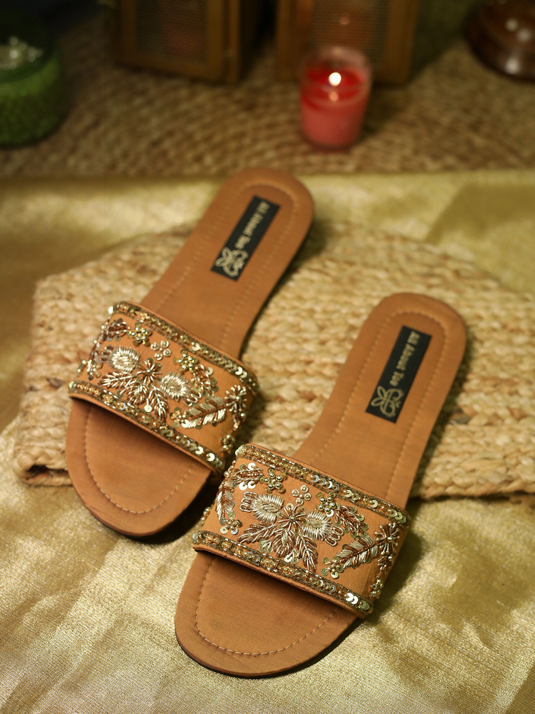 

ALL ABOUT TOE Women Woven Design Open Toe Flats, Gold