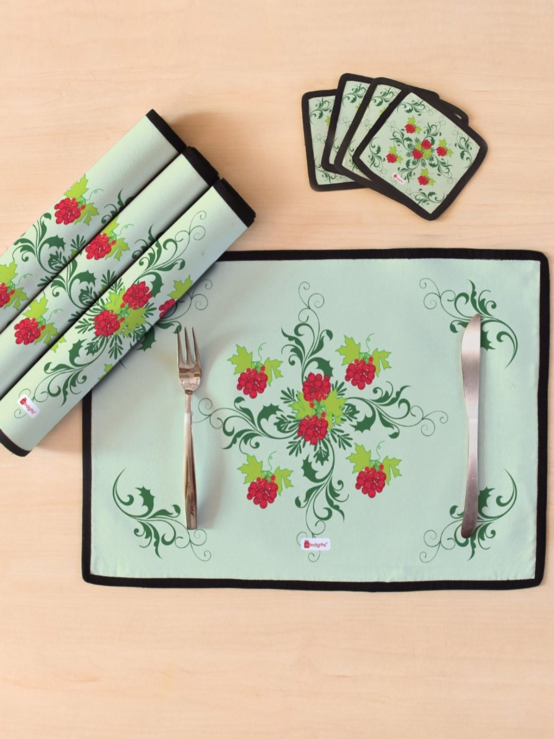 

Indigifts Green & Red 8 Pieces Ethnic Motifs Printed Rectangle Shape Table Placemats