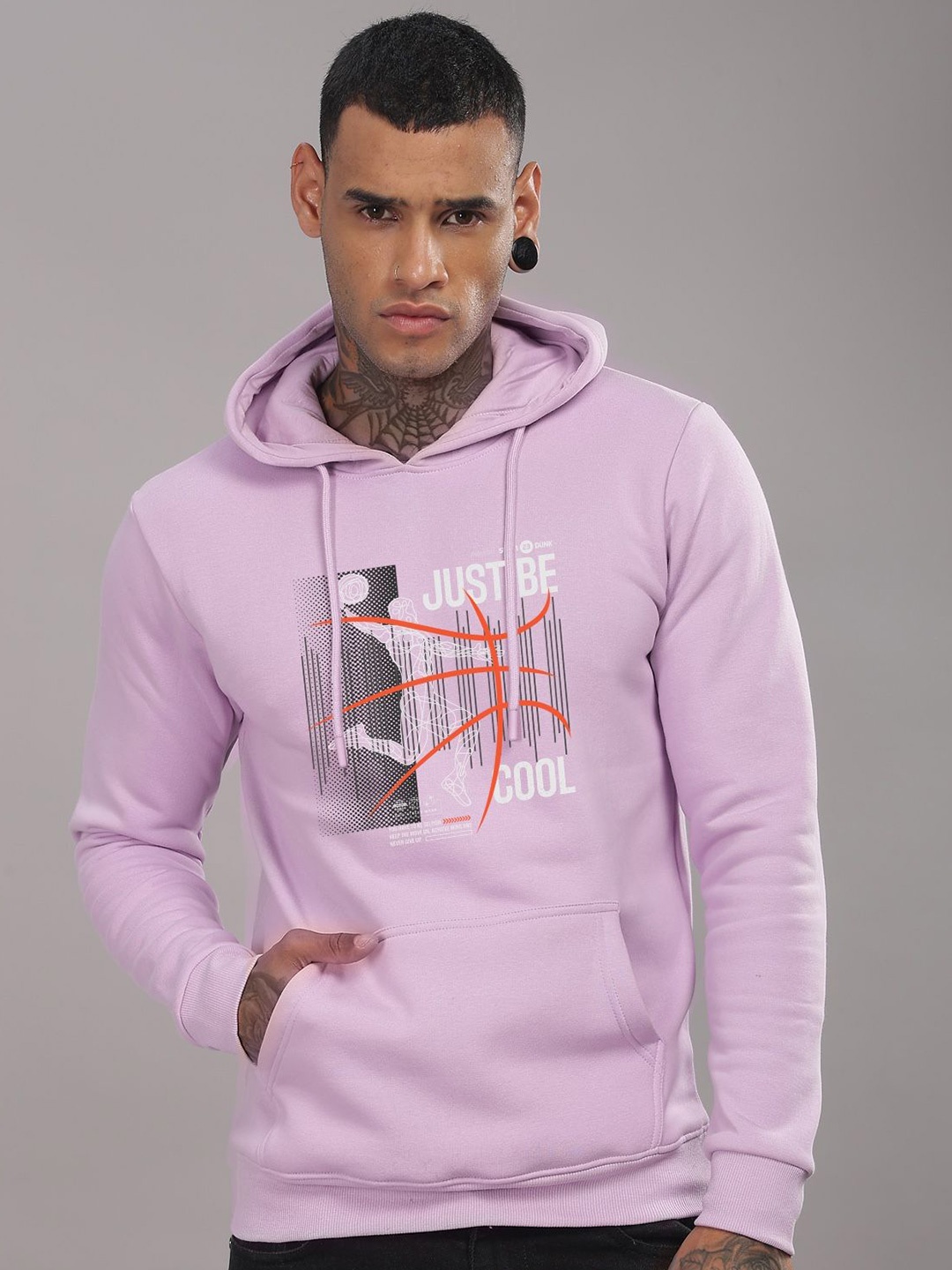 

ADRO Men Graphic Printed Hooded Cotton Pullover Sweatshirt, Lavender