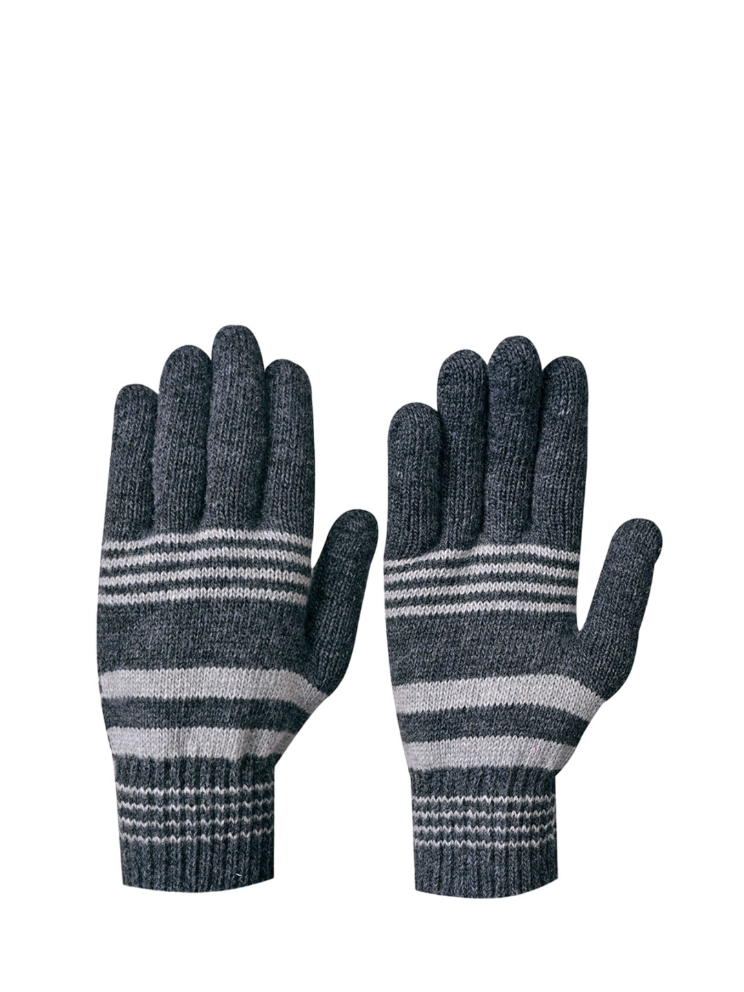 

LOOM LEGACY Men Striped Winter Gloves, Grey melange