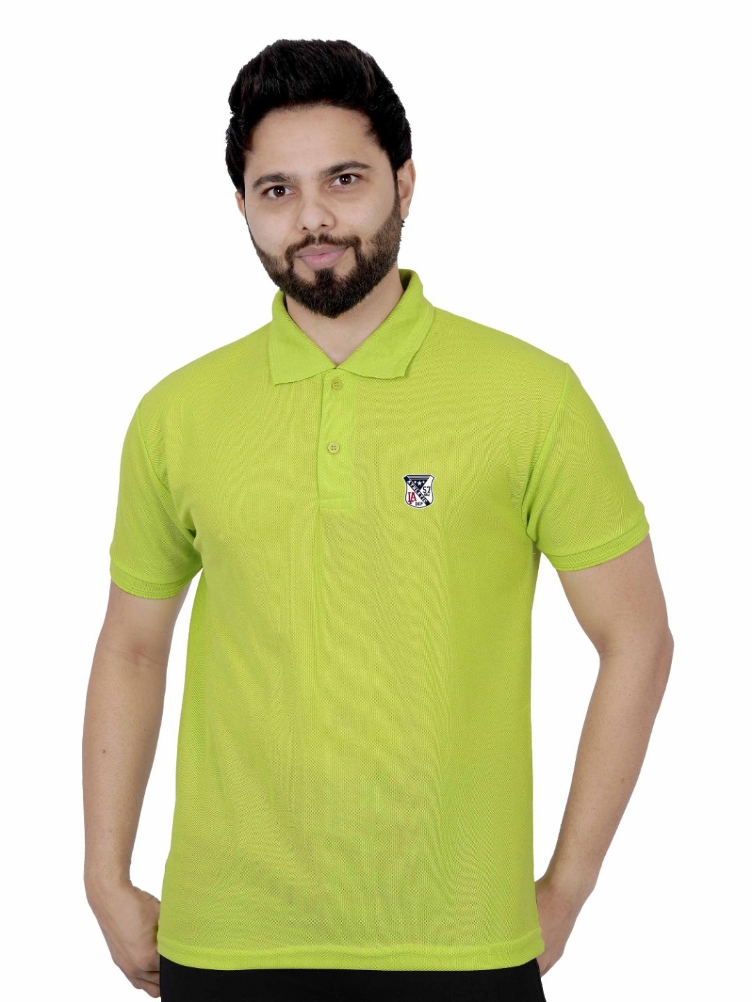 

LA MILANO Men Polo Collar Short Sleeves Applique Slim Fit T-shirt, Lime green