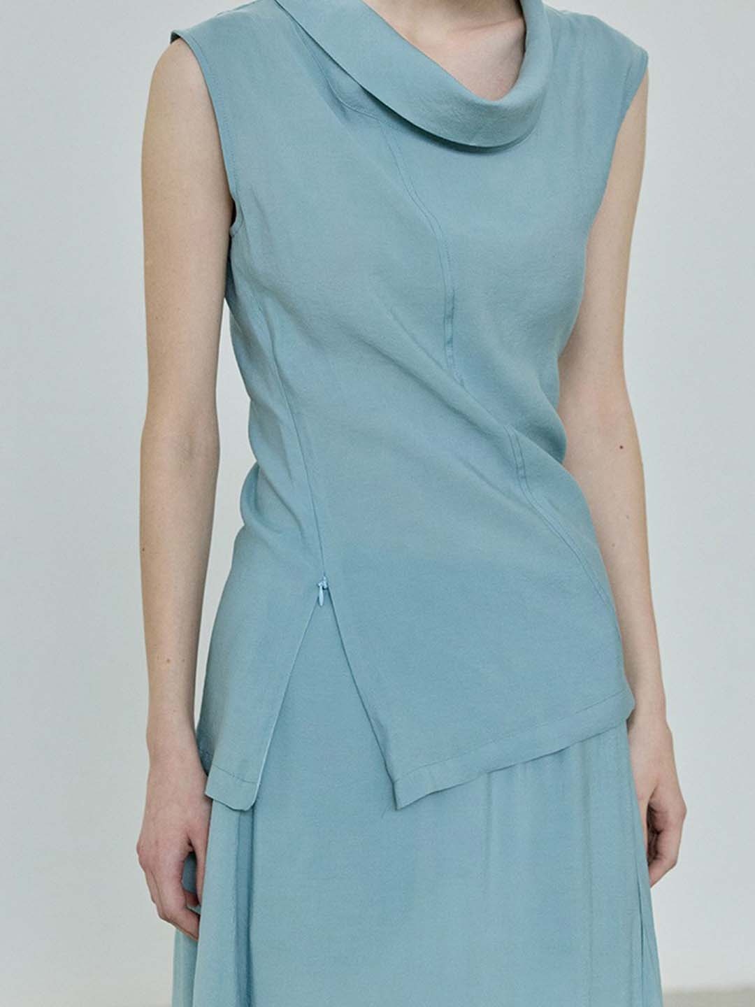 

LULU & SKY Women Solid Cowl Neck Top, Blue