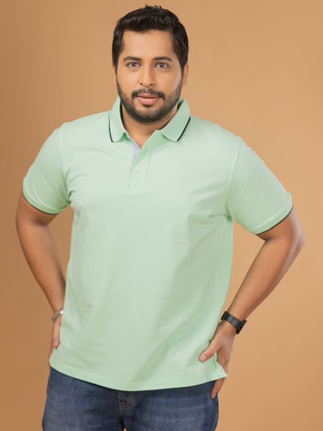 

Sizeupp Men Solid Polo Collar Cotton Plus Size T-shirt, Lime green