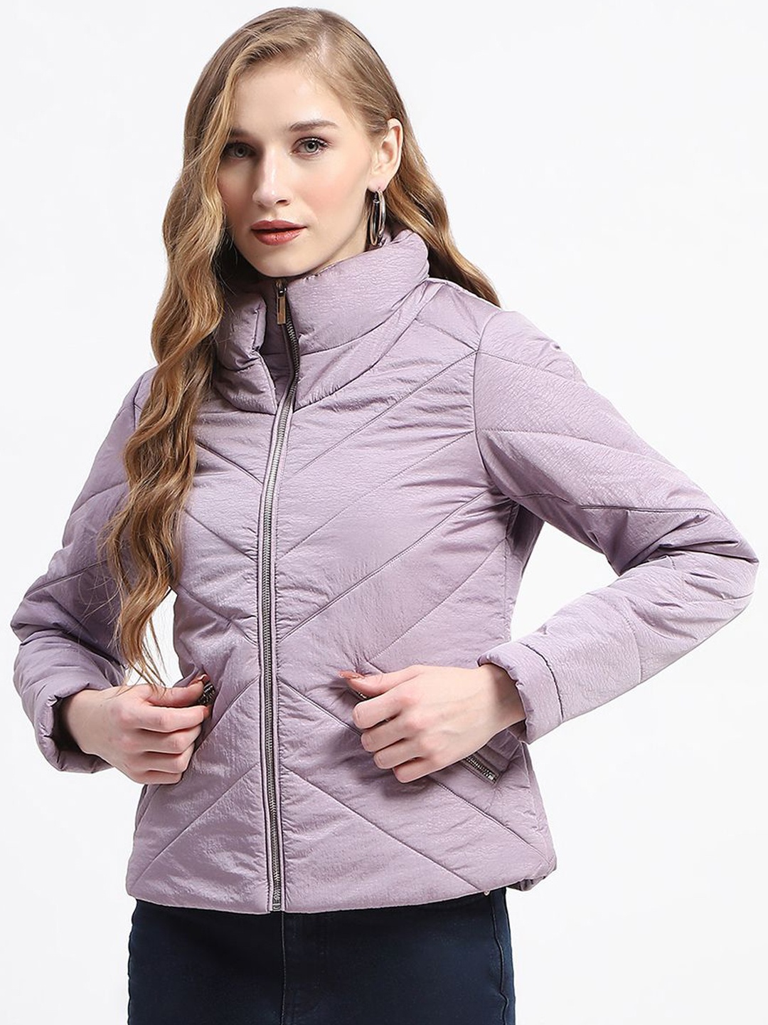 

Madame Women Polyester Longline Padded Jacket, Mauve