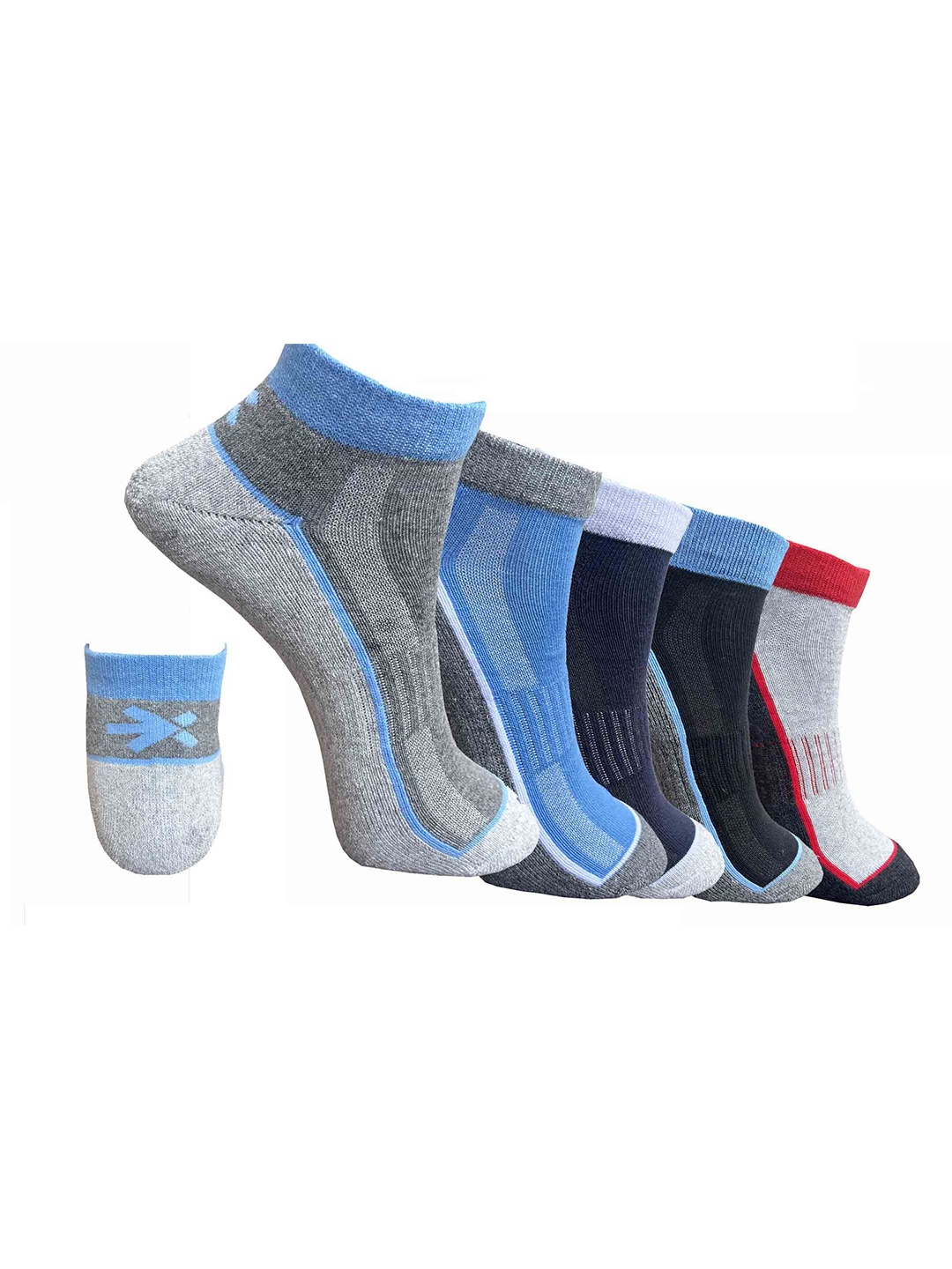 

HRX by Hrithik Roshan Unisex Pack Of 5 Striped Shoe-Liners Socks, Black