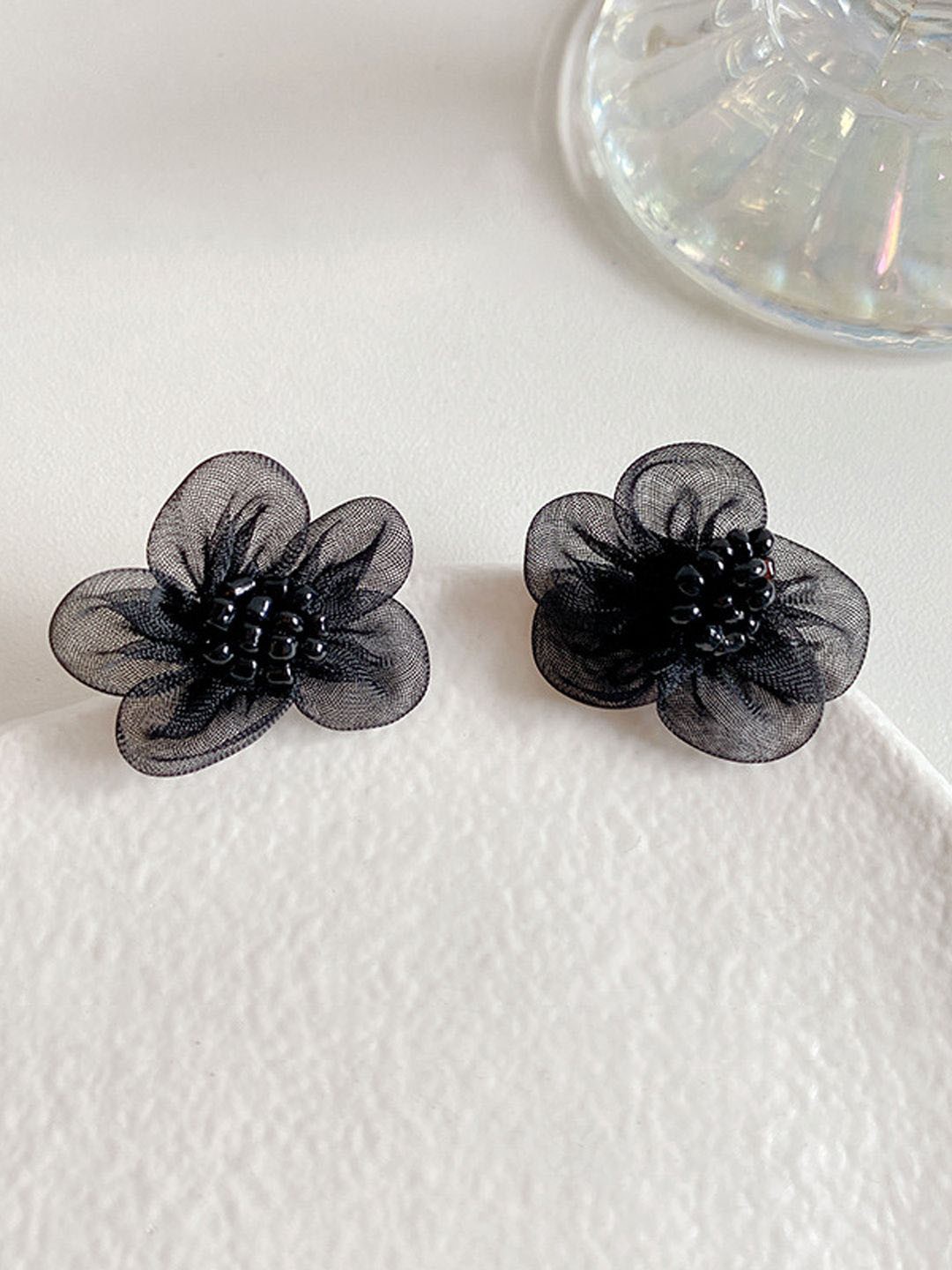 

VAGHBHATT Beaded Lace Flower Design Studs, Black