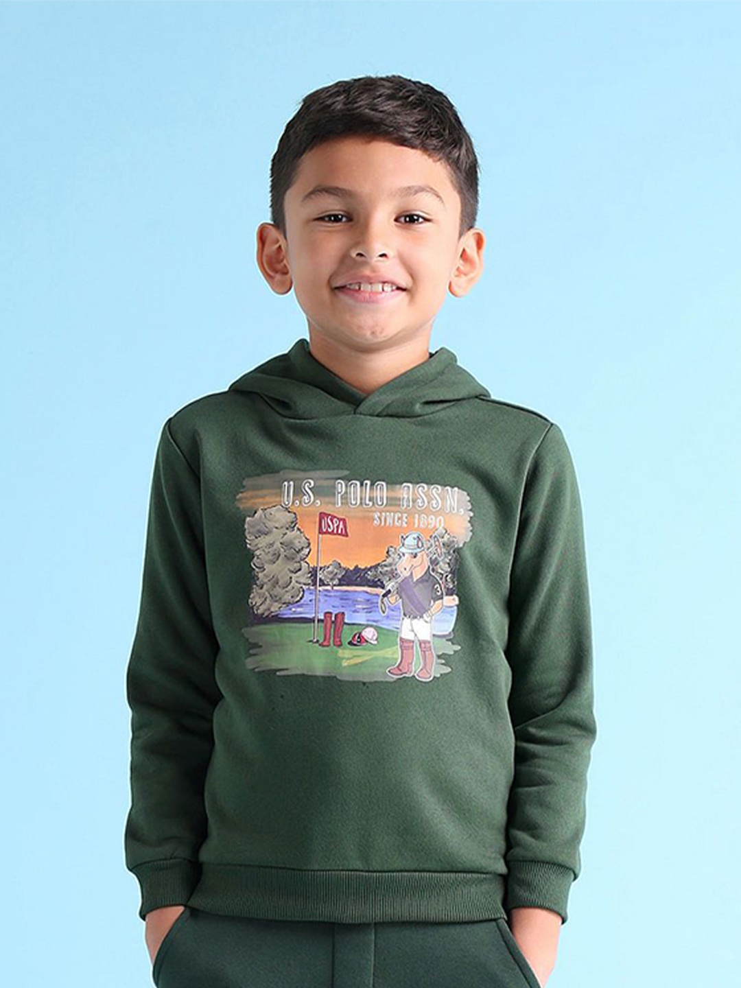 

U.S. Polo Assn. Kids Boys Cotton Printed Hooded Sweatshirt, Green