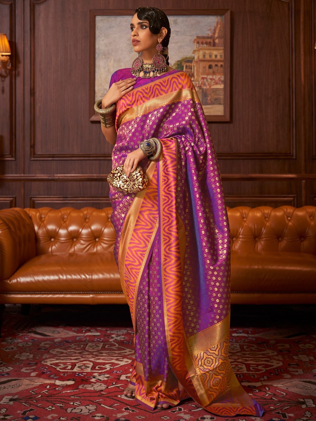 

ODETTE Ethnic Motifs Woven Design Zari Saree, Purple