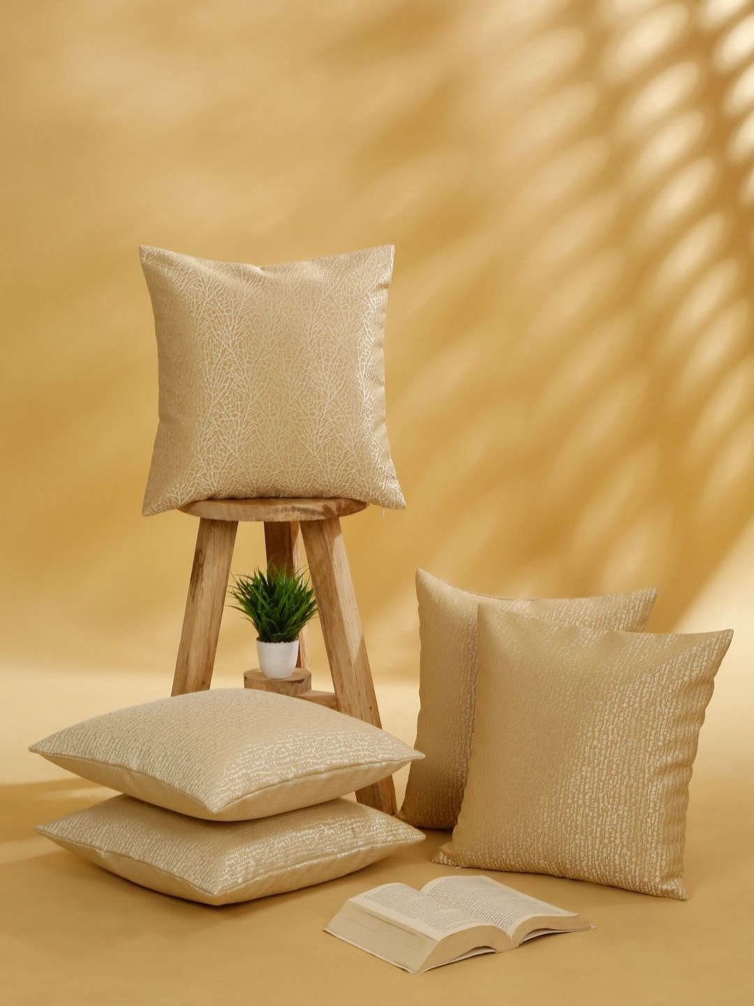 

ROSARA HOME Beige 5 Pieces Self Design Textured Square Cushion Covers