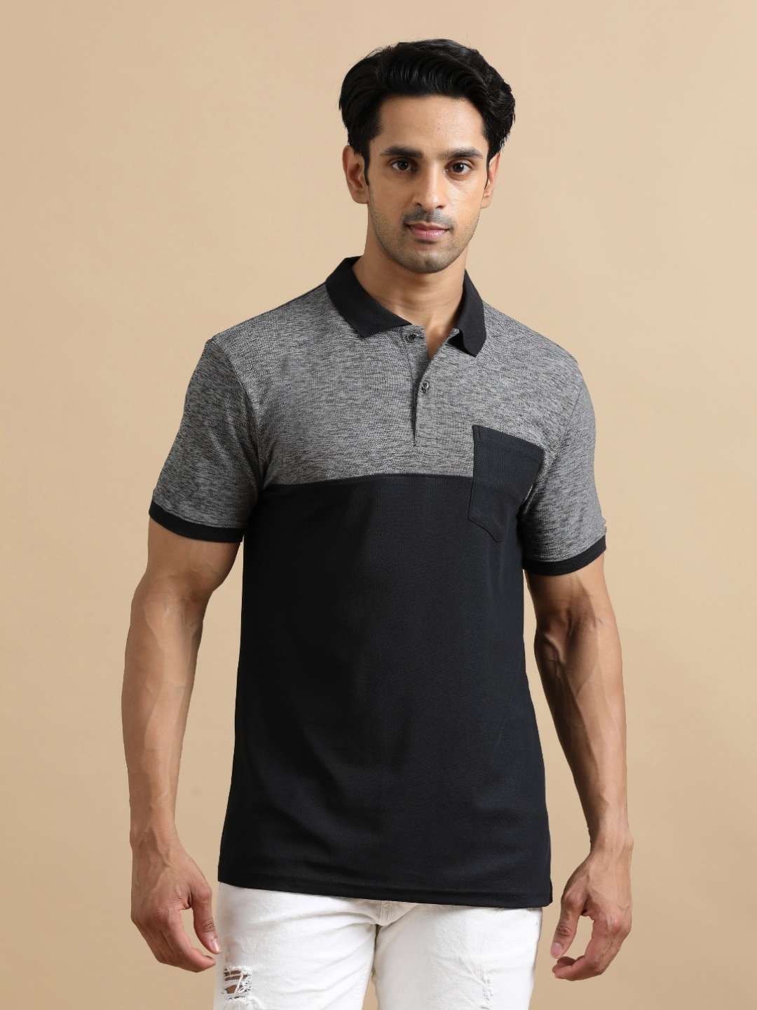 

ECOLINE Clothing Men Antimicrobial Colourblocked Polo Collar T-shirt, Black