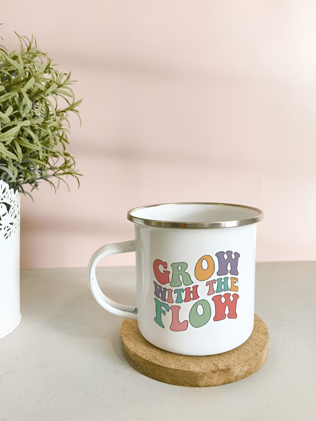 

One Posh Home White & Green Printed Stainless Steel Glossy Mugs 300 ml