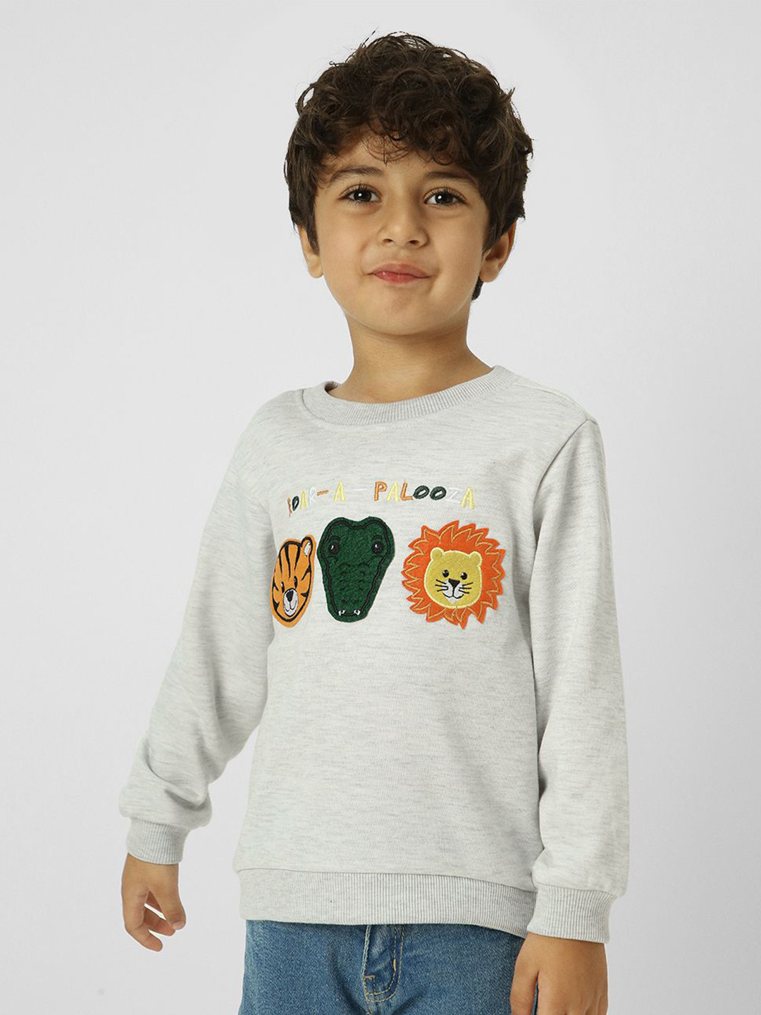 

Nauti Nati Boys Embroidered Sweatshirt, Grey melange