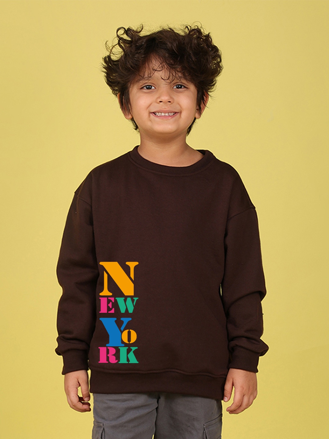 

NUSYL Boys Printed Oversized Sweatshirt, Brown