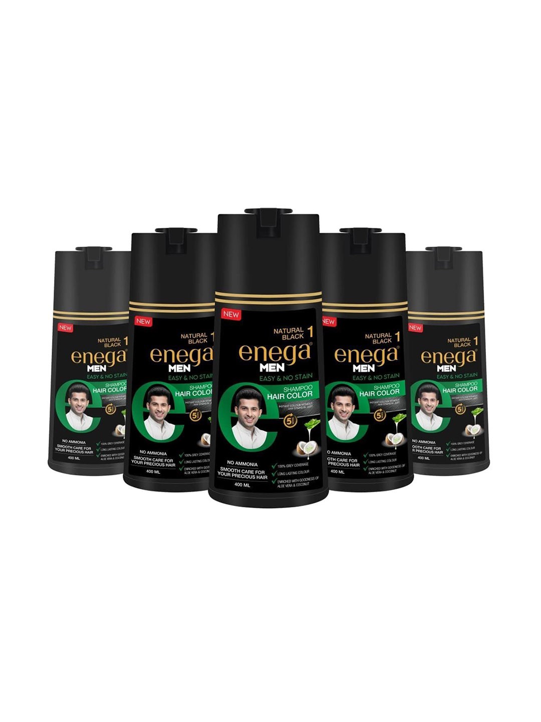 

Enega Set Of 5 Long Lasting Permanent Shampoo Hair Colour - 400ml Each - Natural Black