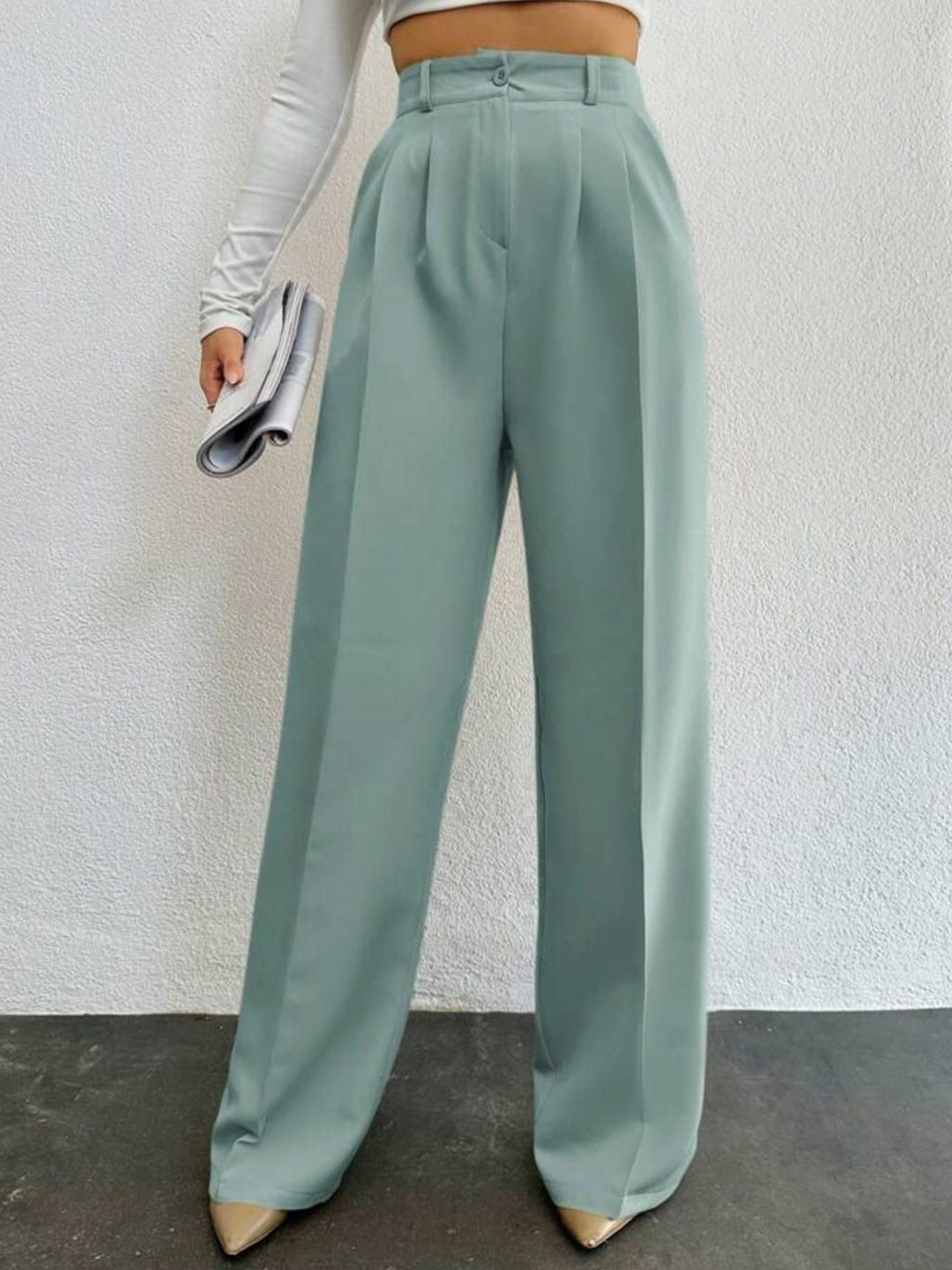 

BROADSTAR Women Pleated Korean Pants, Green