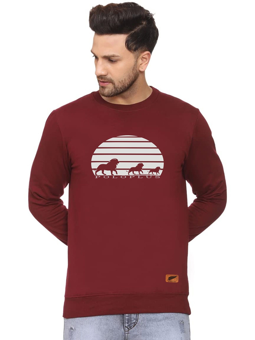 

Polo Plus Men Alphanumeric Printed Round Neck Sweatshirt, Maroon