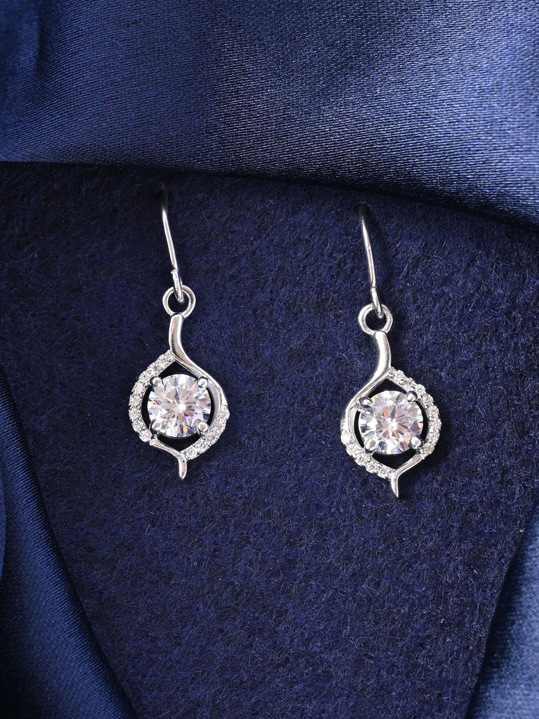 

Clara Sterling Silver Rhodium-Plated Contemporary Cubic Zirconia Drop Earrings