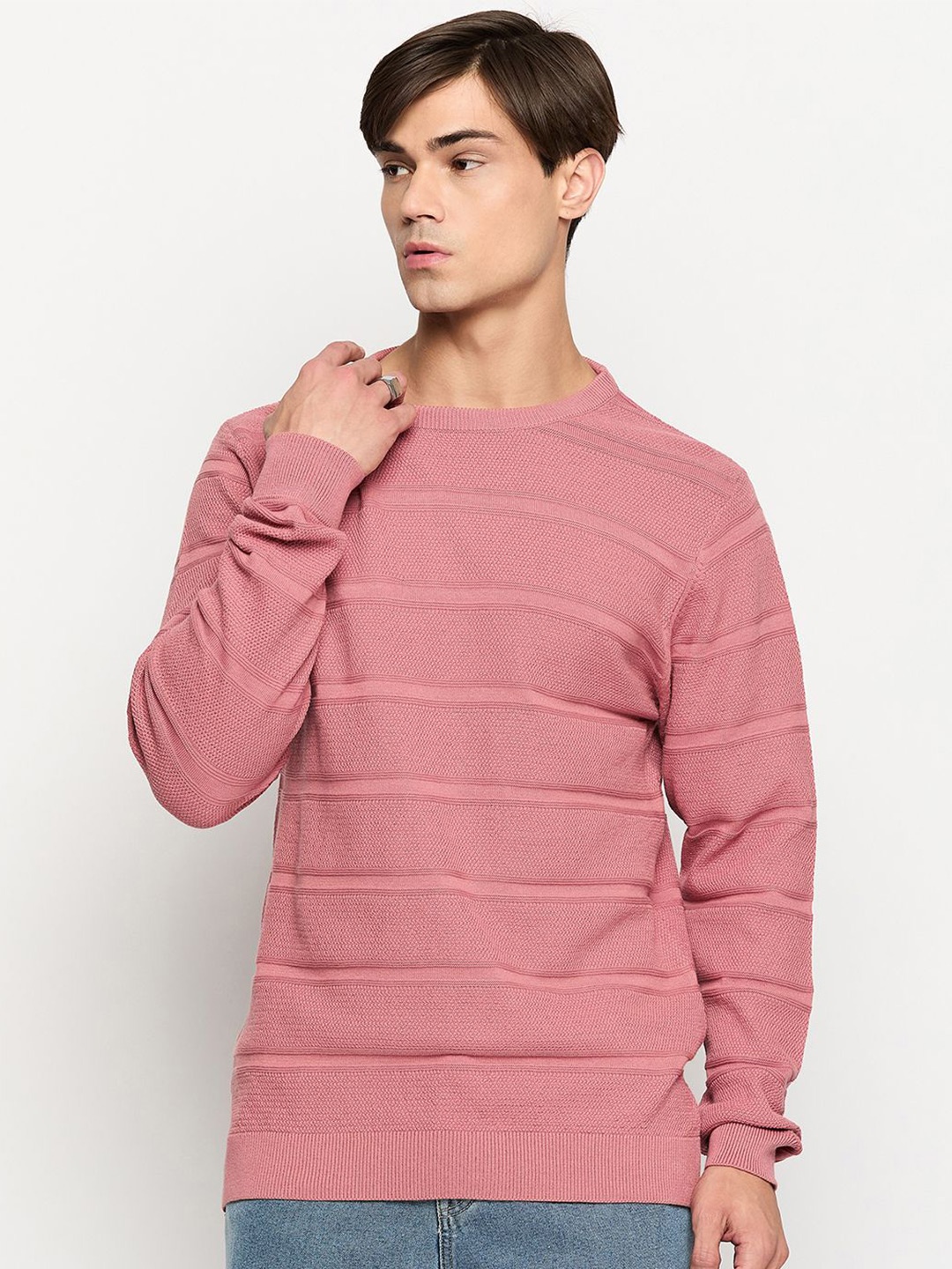 

GABBLE & WOLSH Men Striped Pullover, Pink