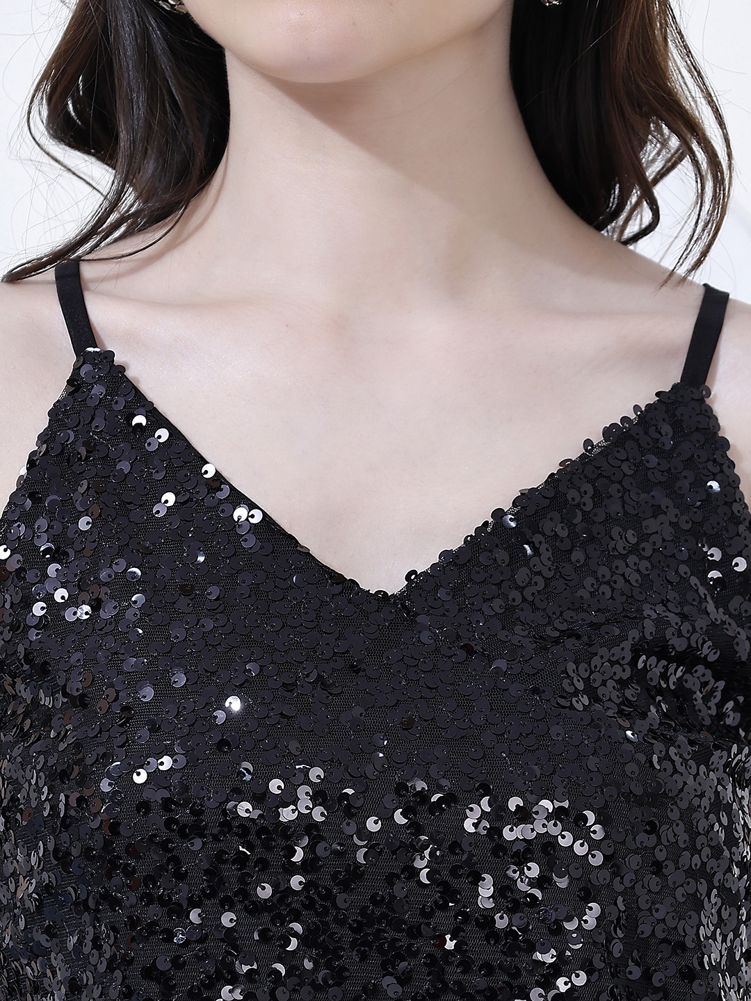 

Justin Whyte Sequin Embellished Shoulder Straps Top, Black