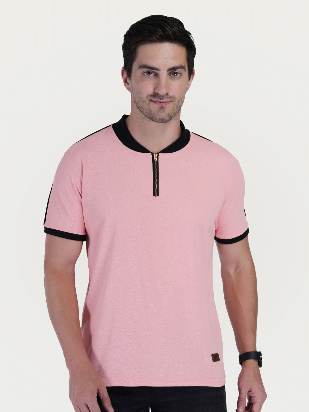 

Polo Plus Men Bio Finish Solid Mandarin Collar T-shirt, Pink
