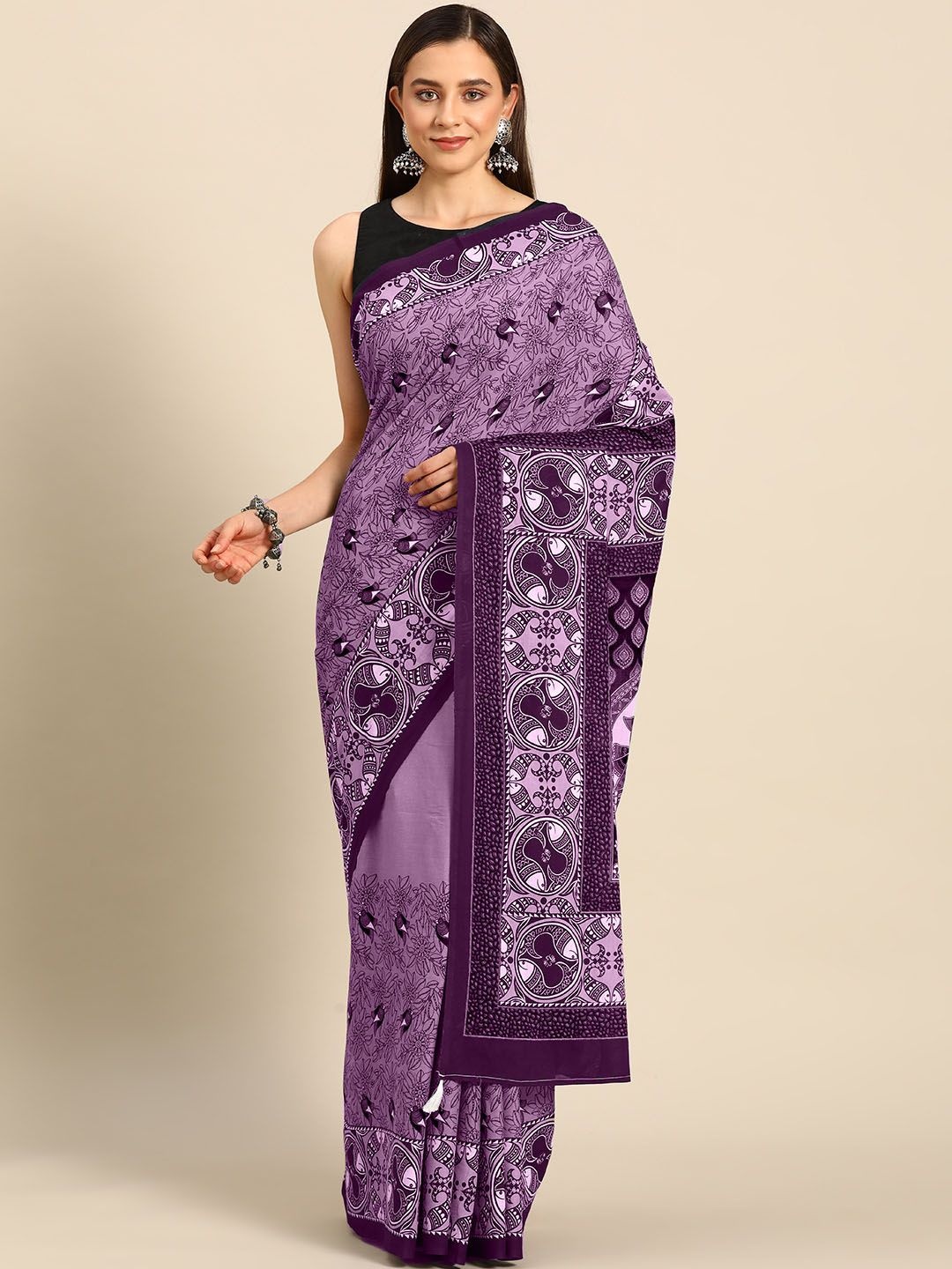 

BUTA BUTI Floral Printed Pure Cotton Saree, Lavender