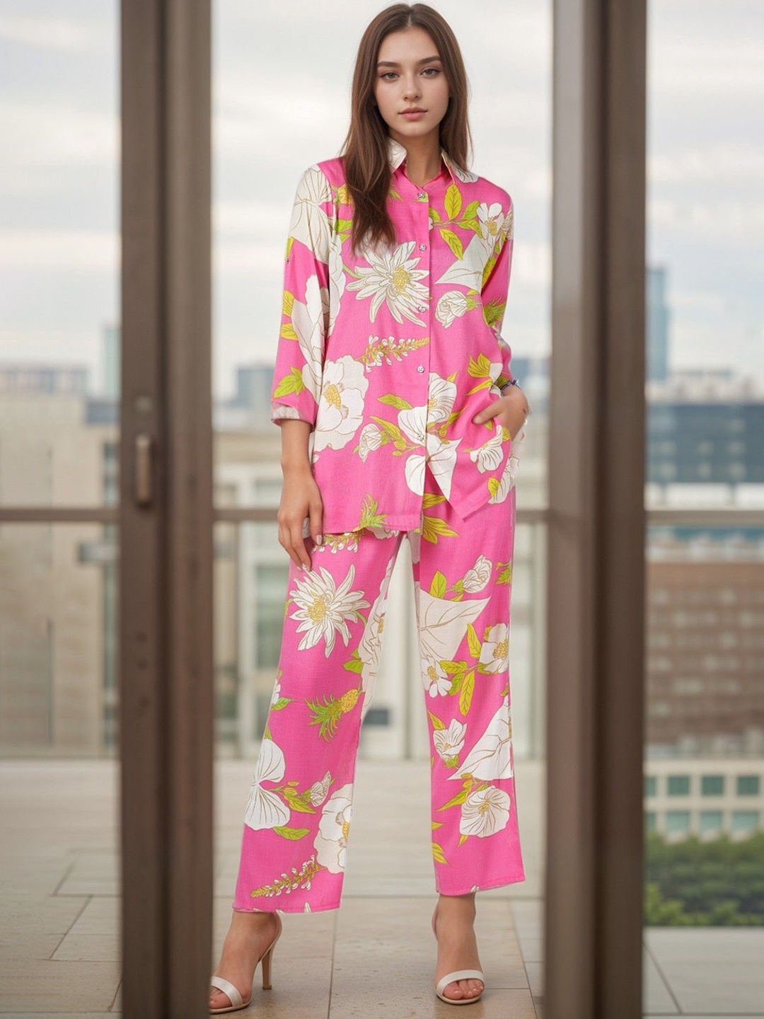 

BAESD Floral Printed Shirt With Trousers, Pink