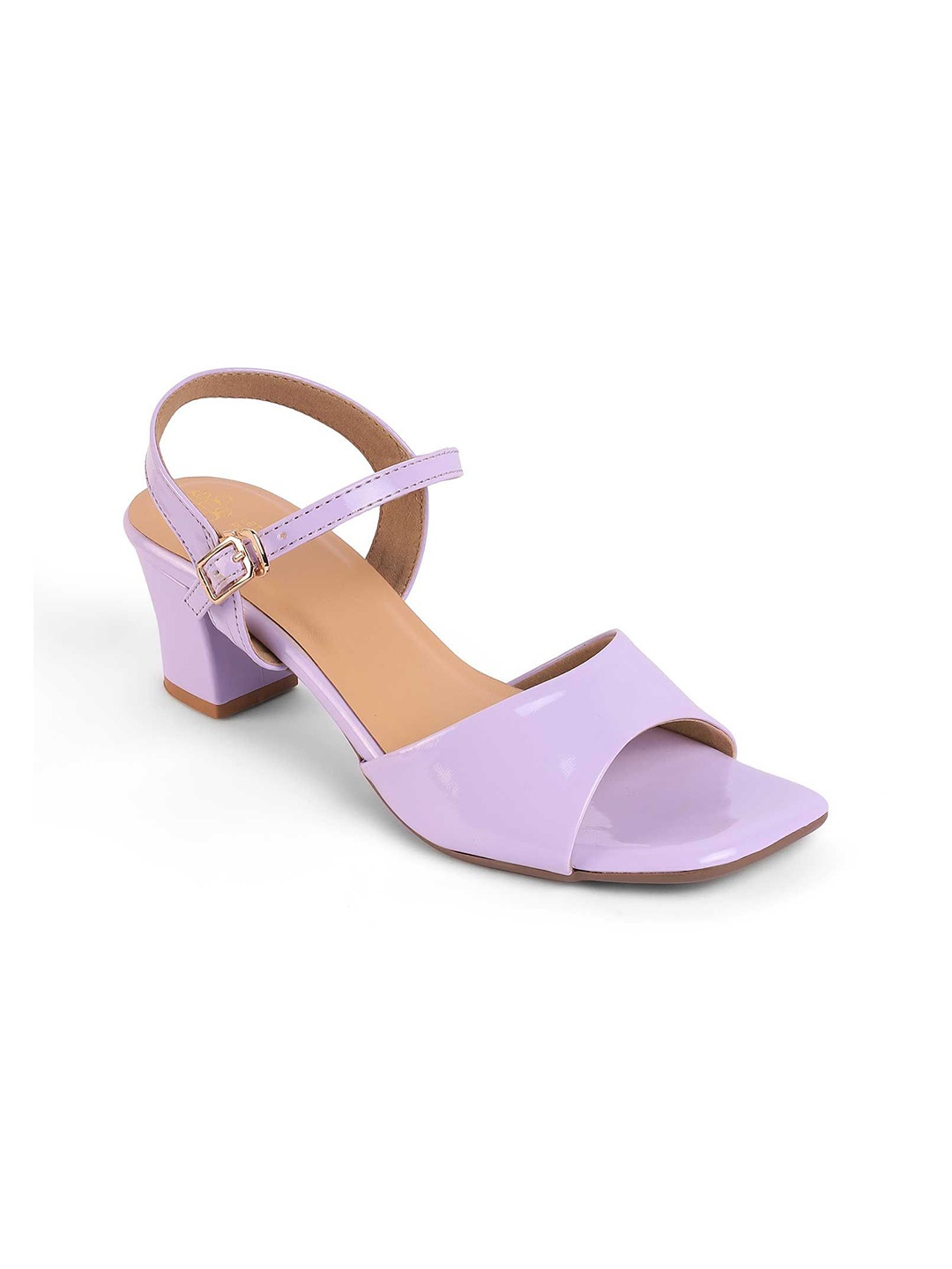 

Tresmode Women Leather Block Heels Sandals with Buckles, Lavender