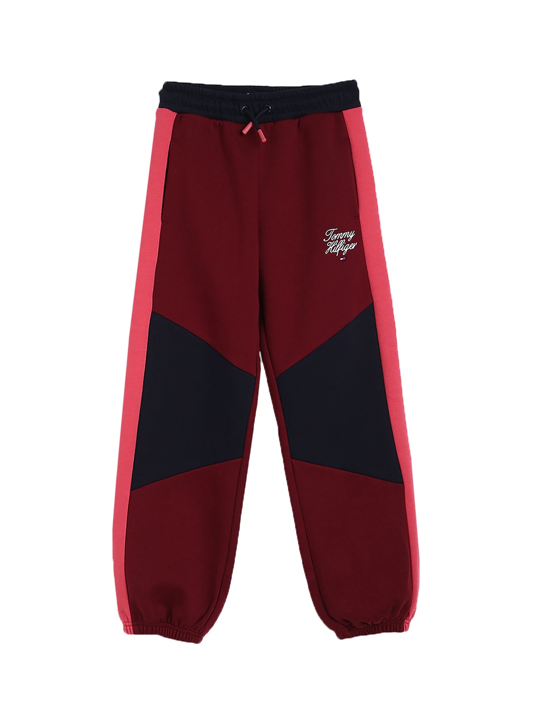 

Tommy Hilfiger Girls Colourblocked Relaxed Fit Mid Rise Joggers, Maroon