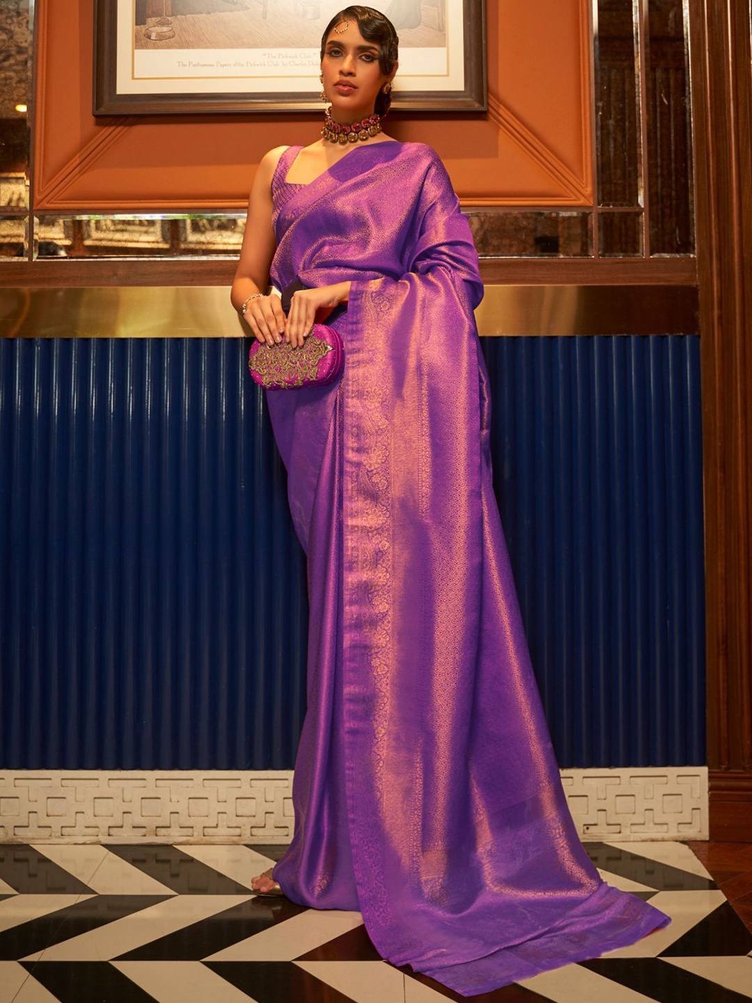 

ODETTE Woven Design Zari Saree, Purple