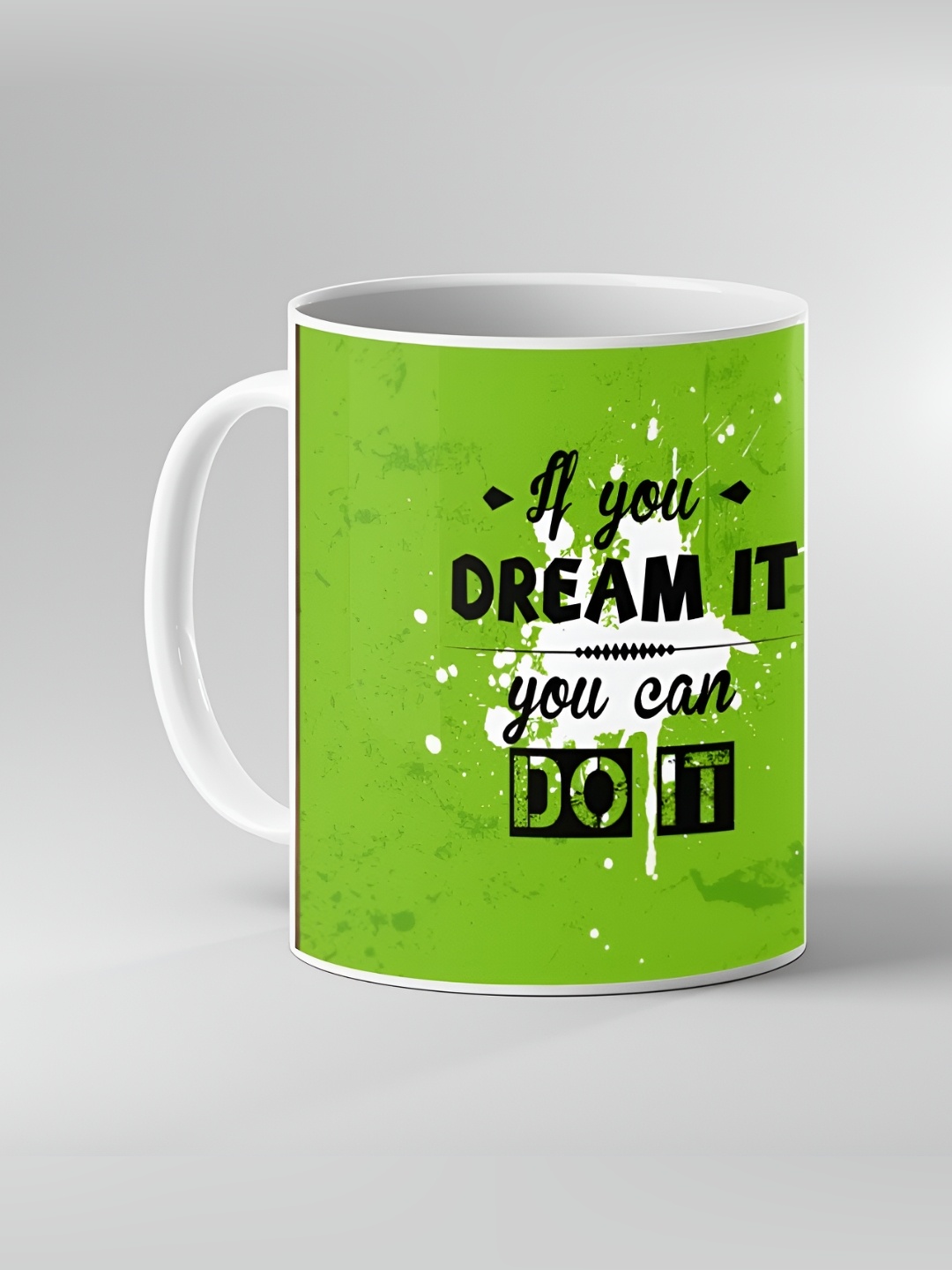 

Keviv White & Green Text or Slogans Printed Ceramic Glossy Mugs 325 ml