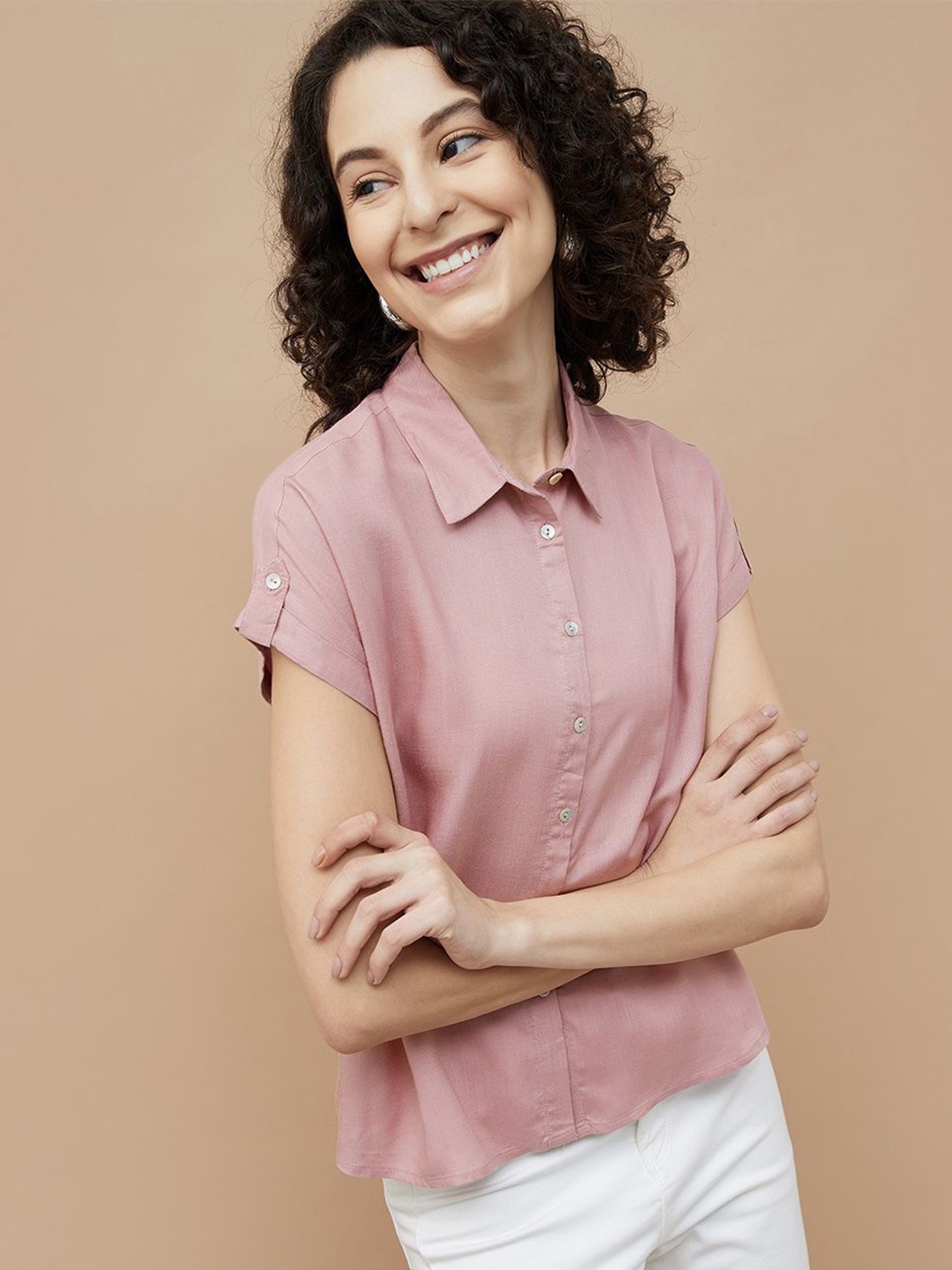 

Fame Forever by Lifestyle Women Solid Shirt Collar Top, Pink