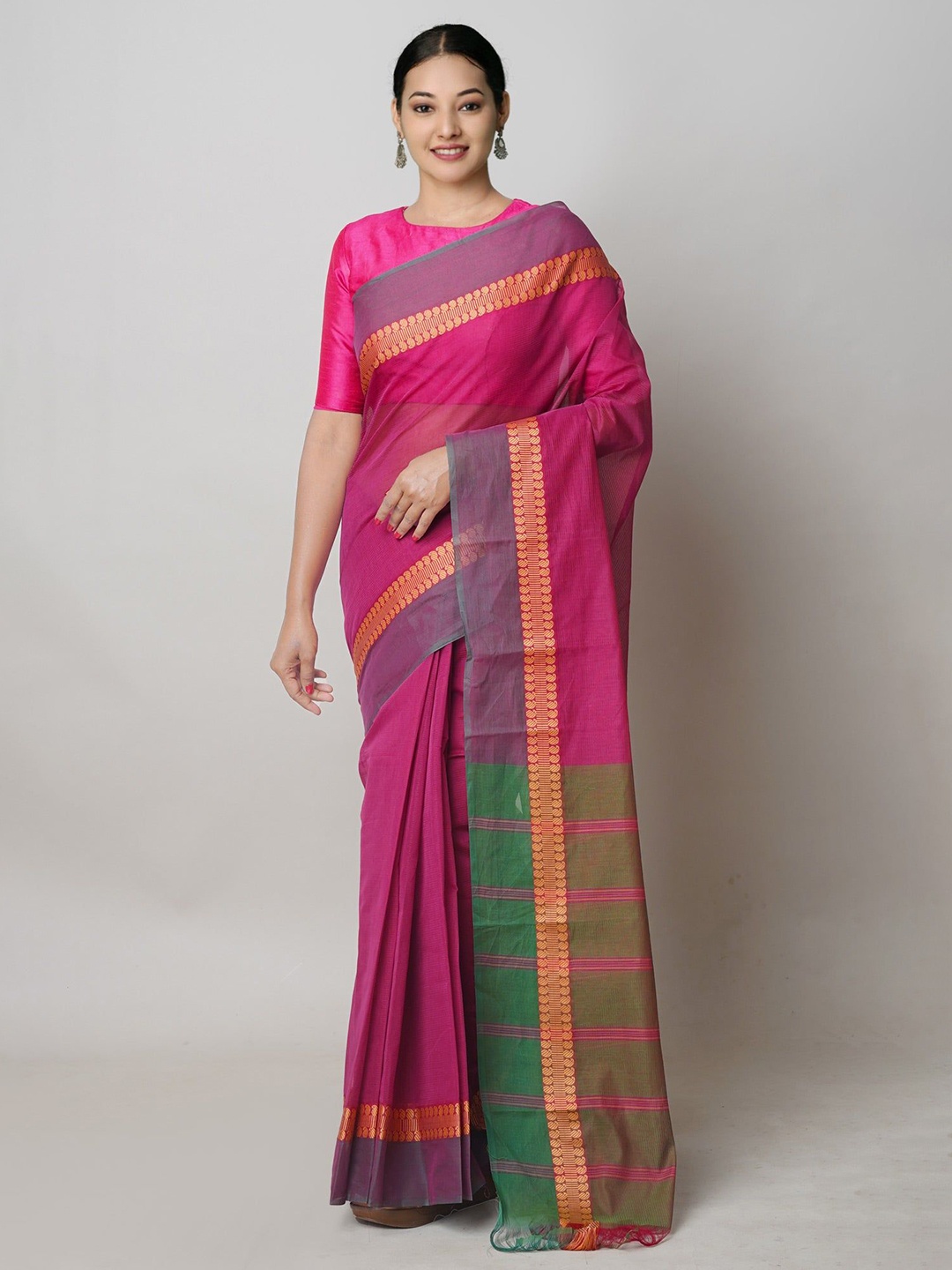 

Unnati Silks Pure Cotton Handloom Narayan Peth Saree, Pink