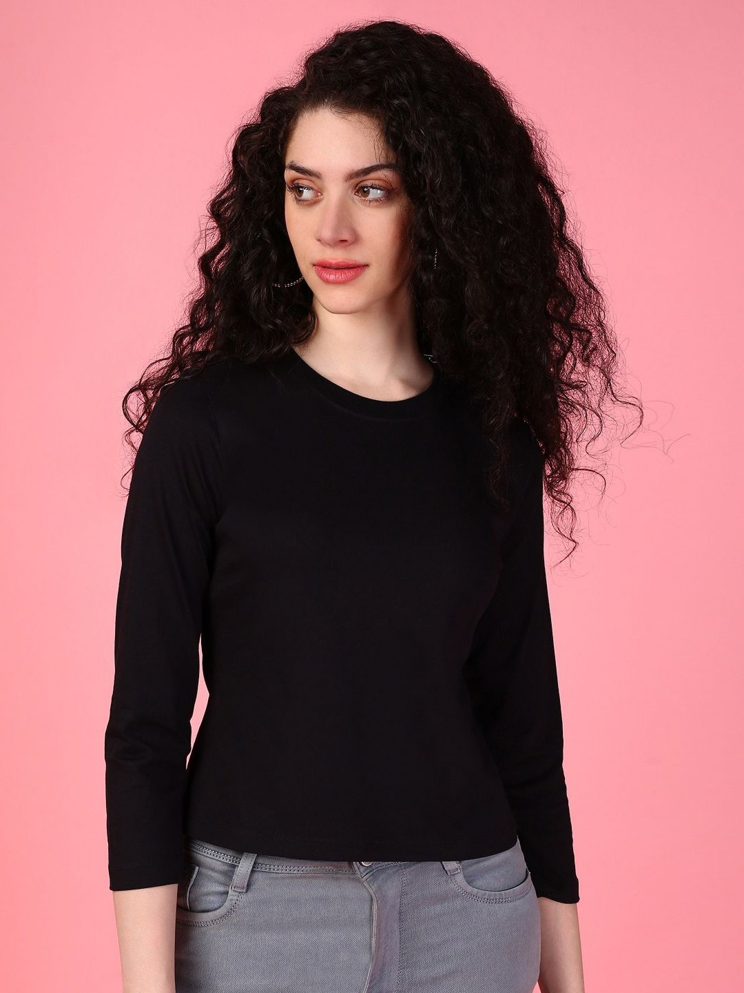 

DressBerry Women Solid Round Neck Cotton Slim Fit T-shirt, Black