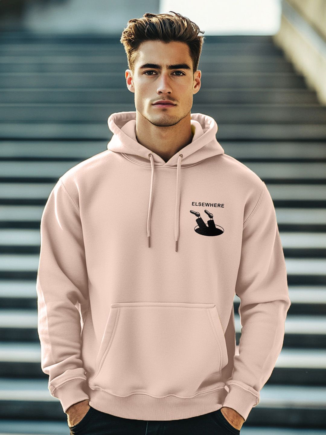 

NOBERO Men Graphic Printed Hooded Sweatshirt, Pink