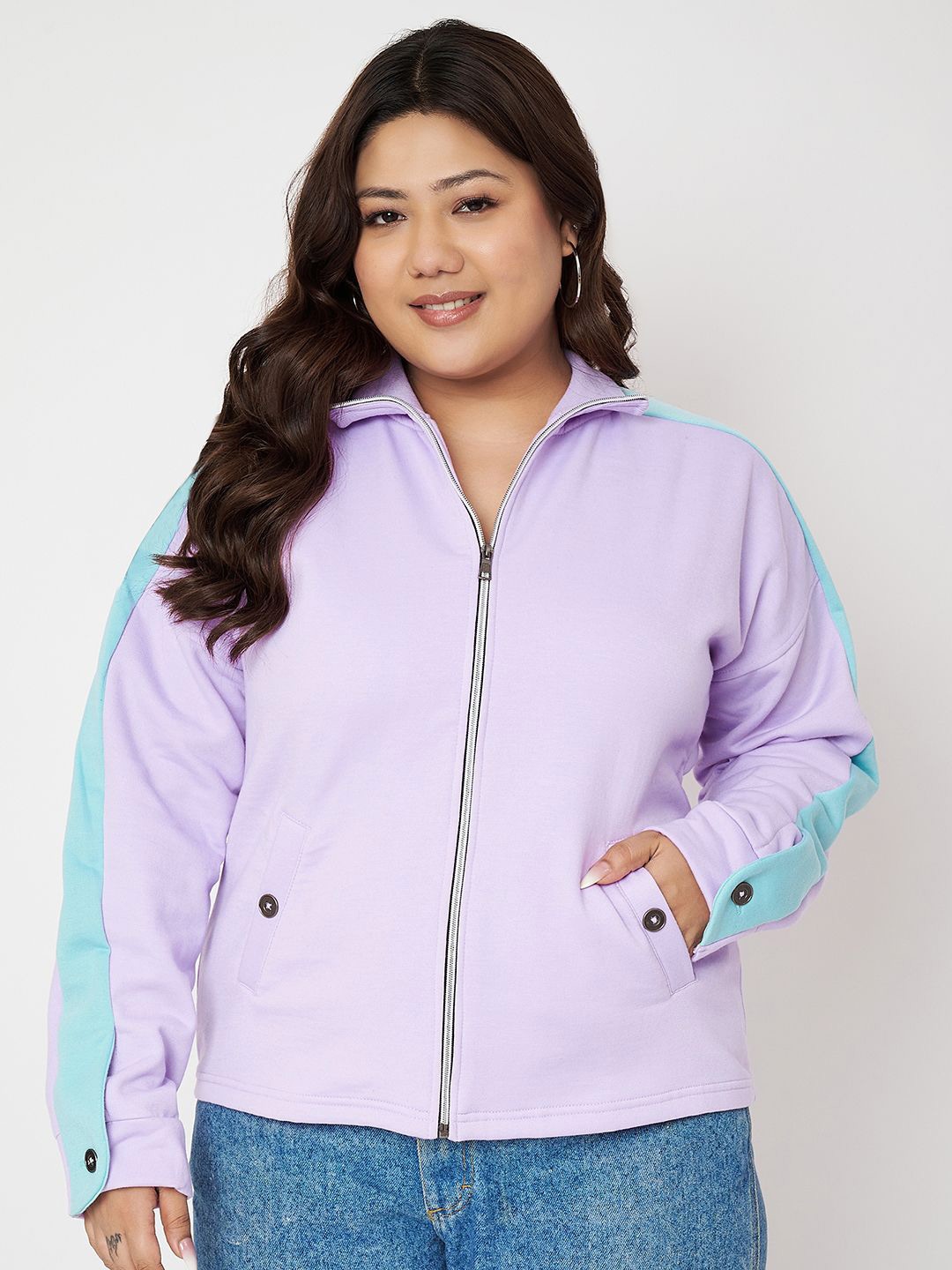 

BRINNS Women Mock Collar Front-Open Sweatshirt Plus Size, Lavender