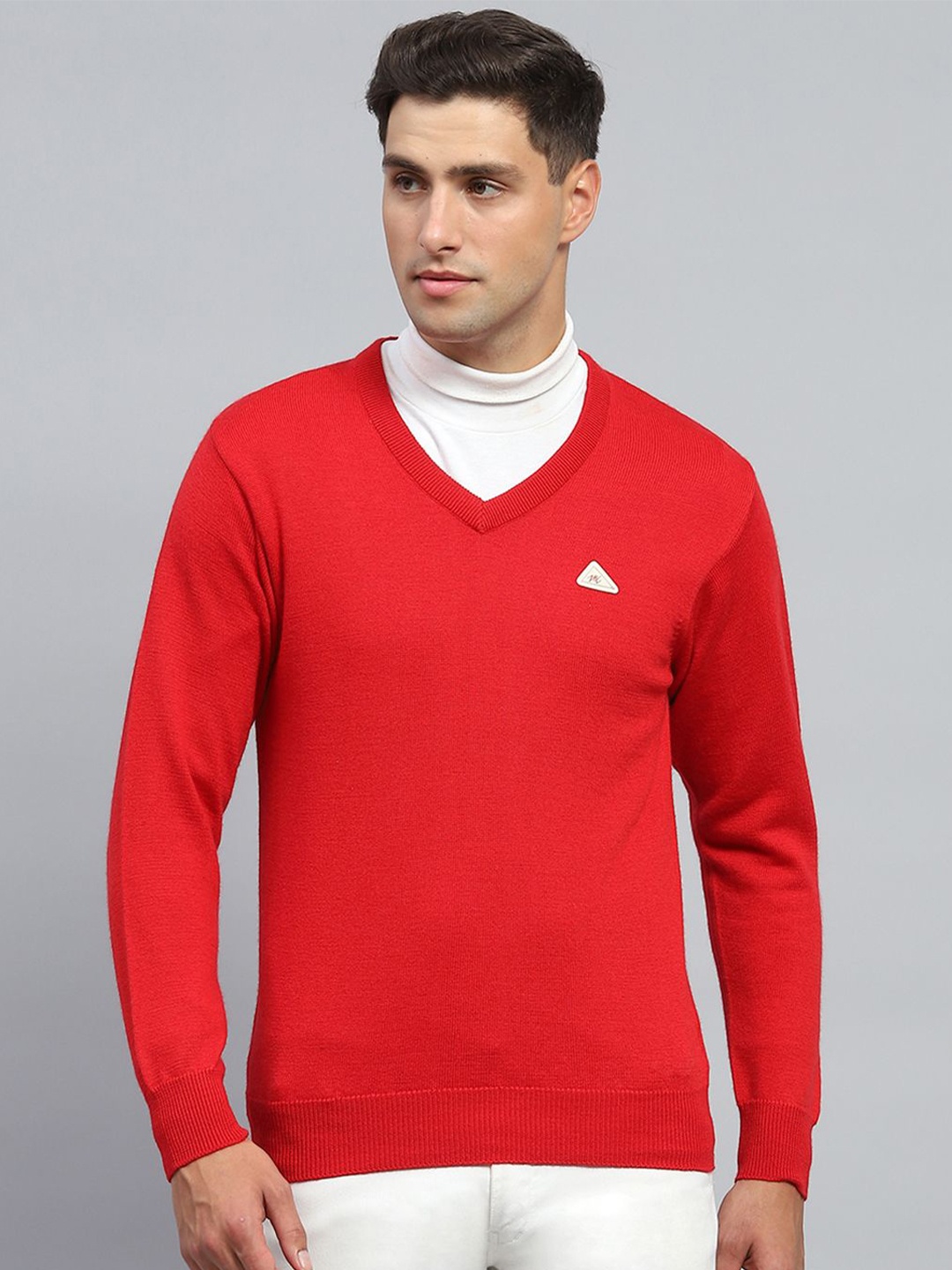 

Monte Carlo Men Woollen V - Neck Pullover Sweater, Red