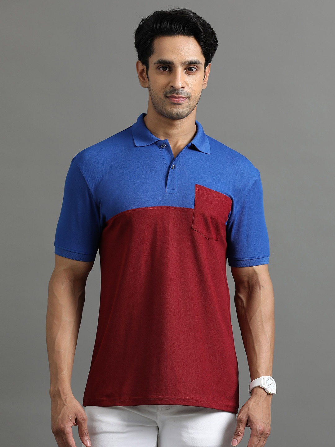 

ECOLINE Clothing Men Antimicrobial Colourblocked Polo Collar T-shirt, Maroon