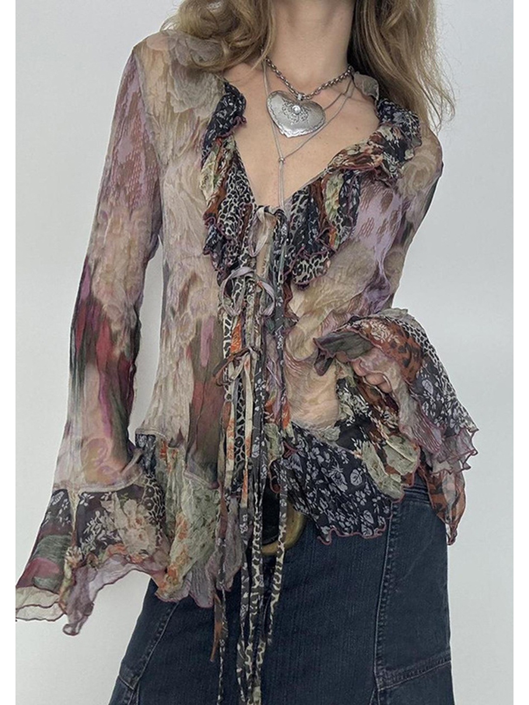 

LULU & SKY Women Abstract Printed V-Neck Top, Brown