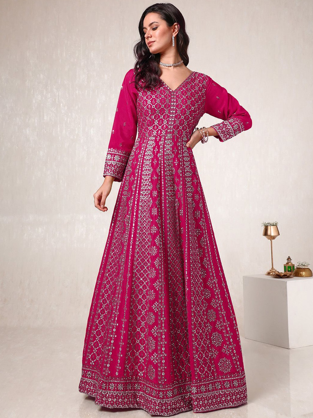 

Soch Pink Ethnic Motifs Embroidered Sequinned Kurta With Churidar & Dupatta