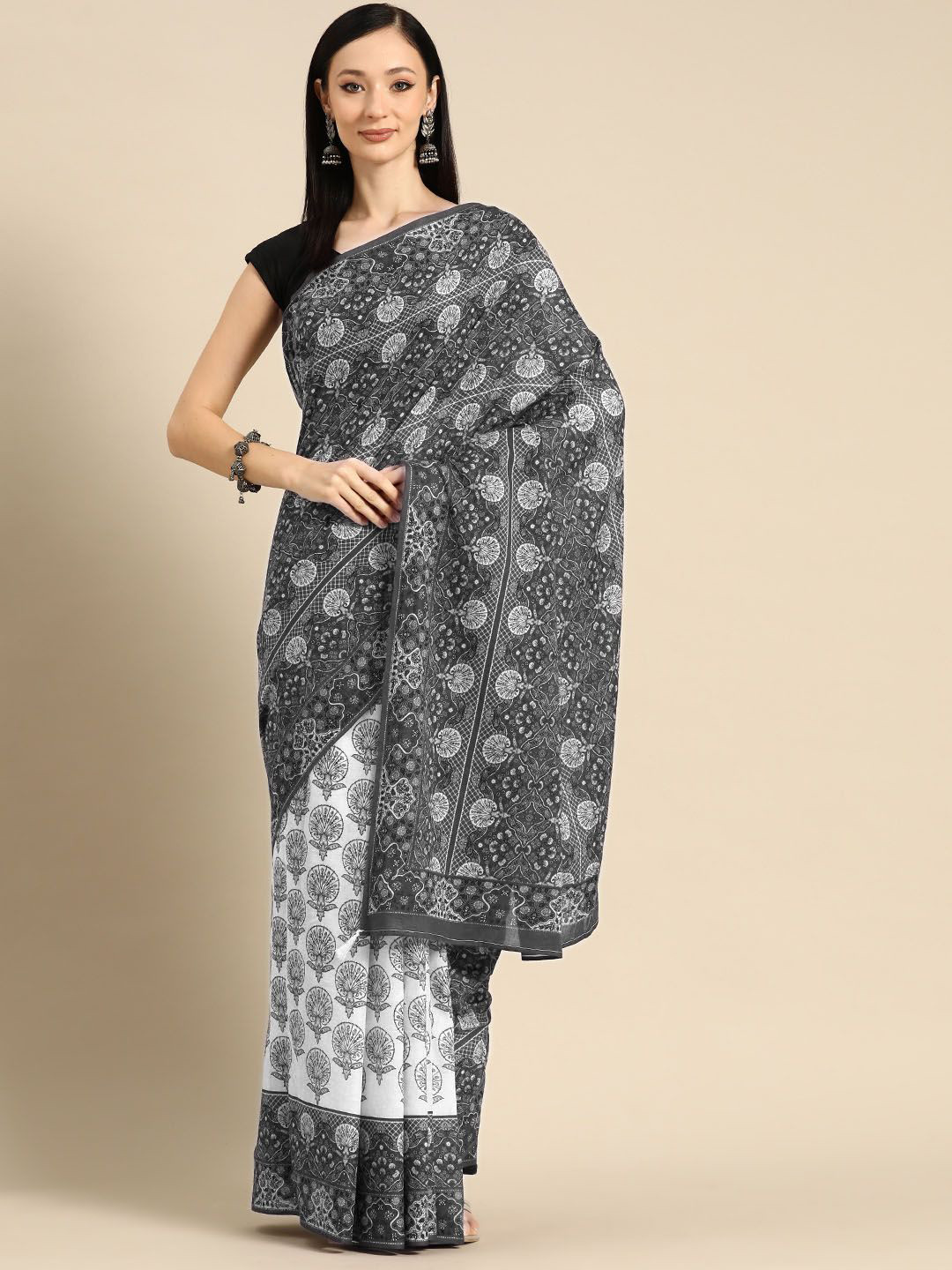 

BUTA BUTI Floral Pure Cotton Saree, Grey