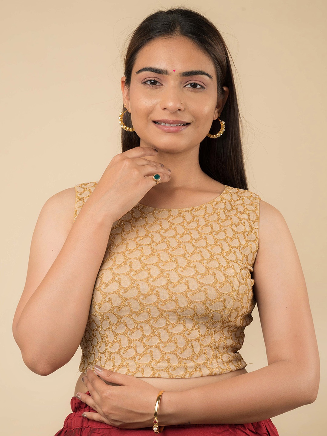 

Bindigasm's Advi Sleeveless Embellished Saree, Beige