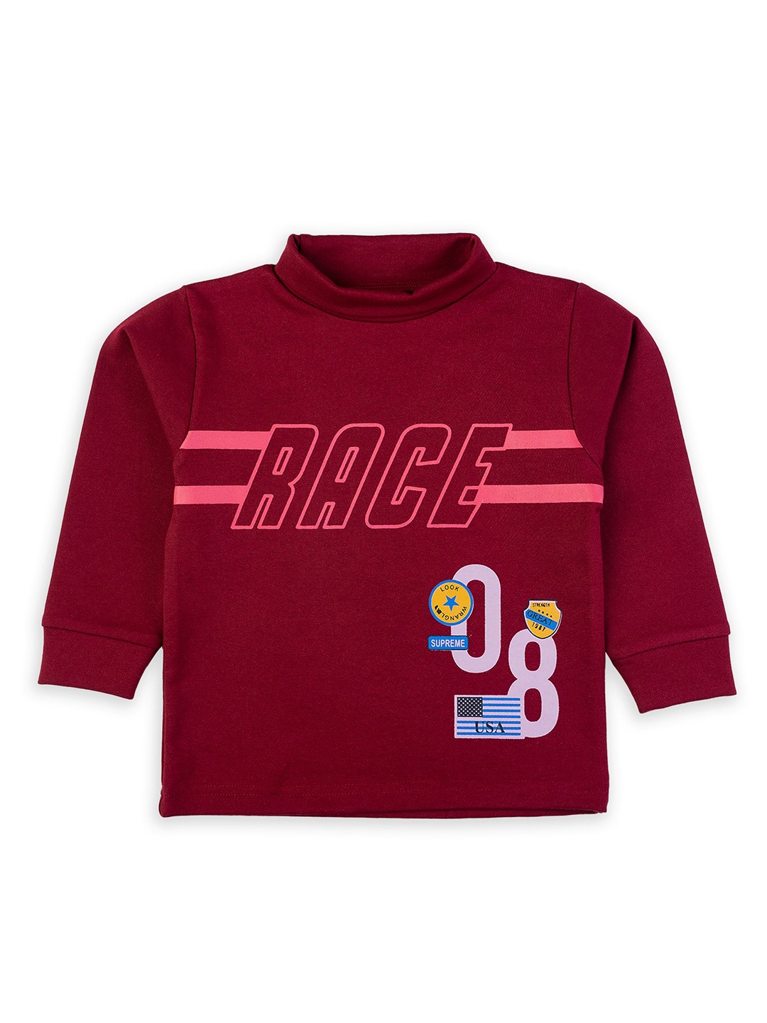 

Cutopies Boys Printed High Neck Sweatshirt, Maroon