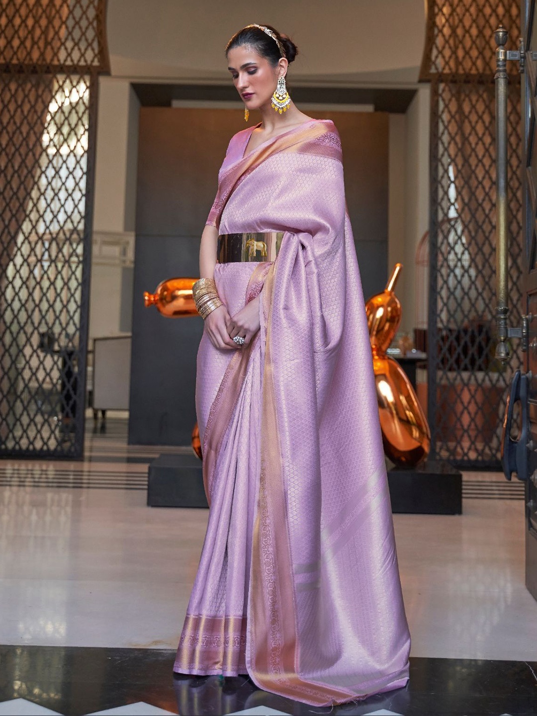 

ODETTE Woven Design Zari Saree With Blouse Piece, Purple