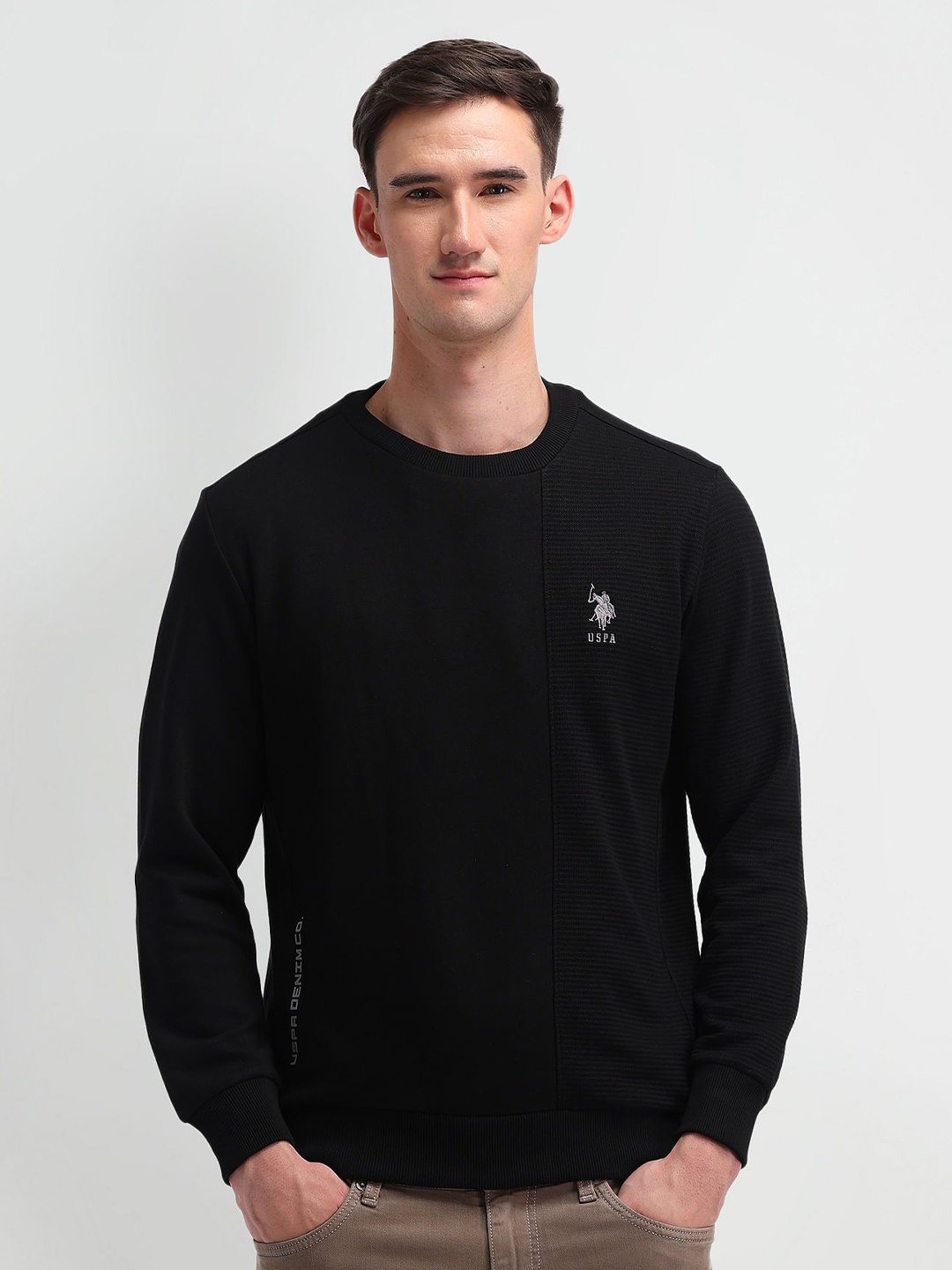 

U.S. Polo Assn. Denim Co. Men Self Design Sweatshirt, Black