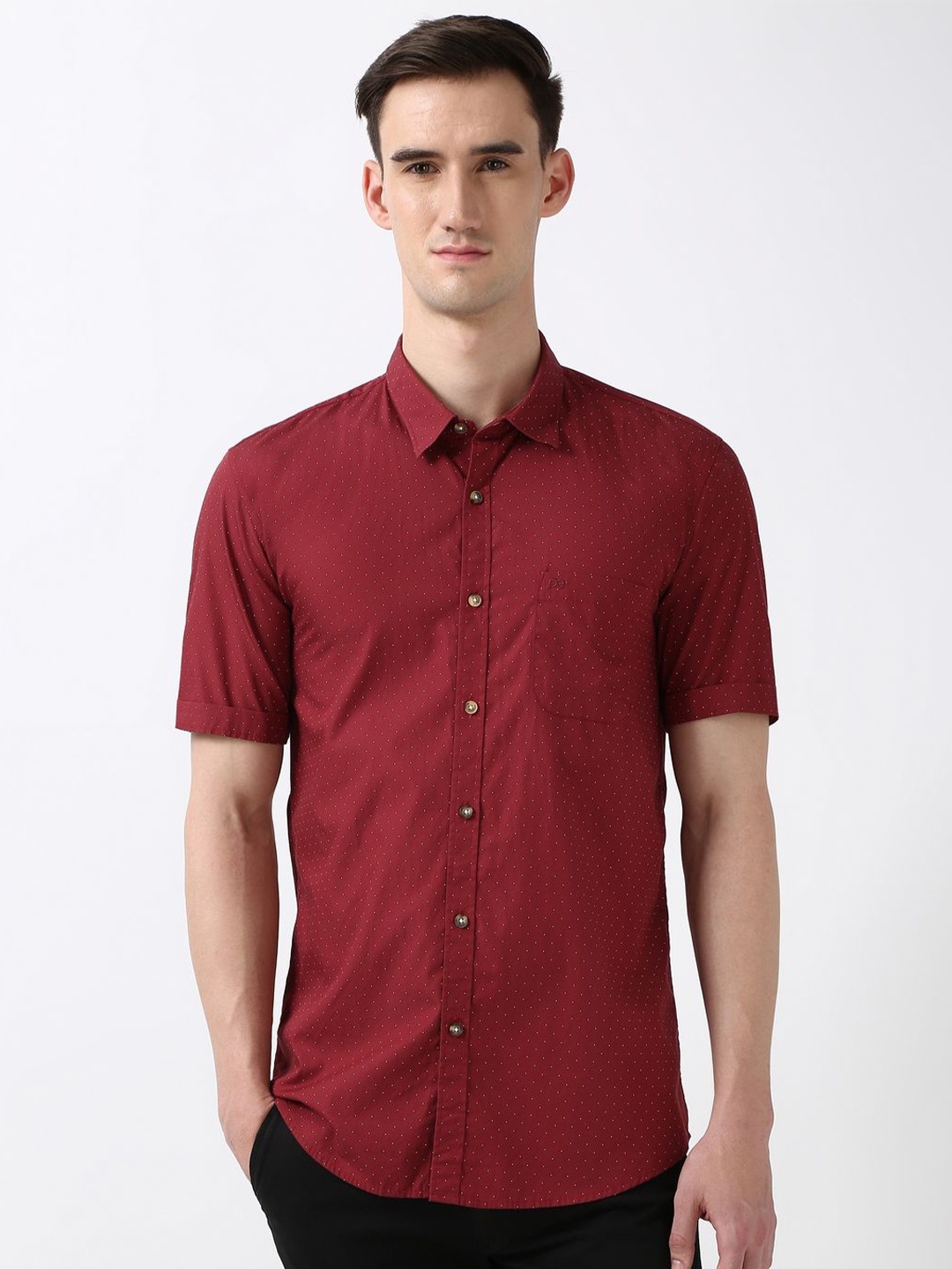 

Peter England Casuals Men Spread Collar Solid Cotton Slim Fit Casual Shirt, Maroon