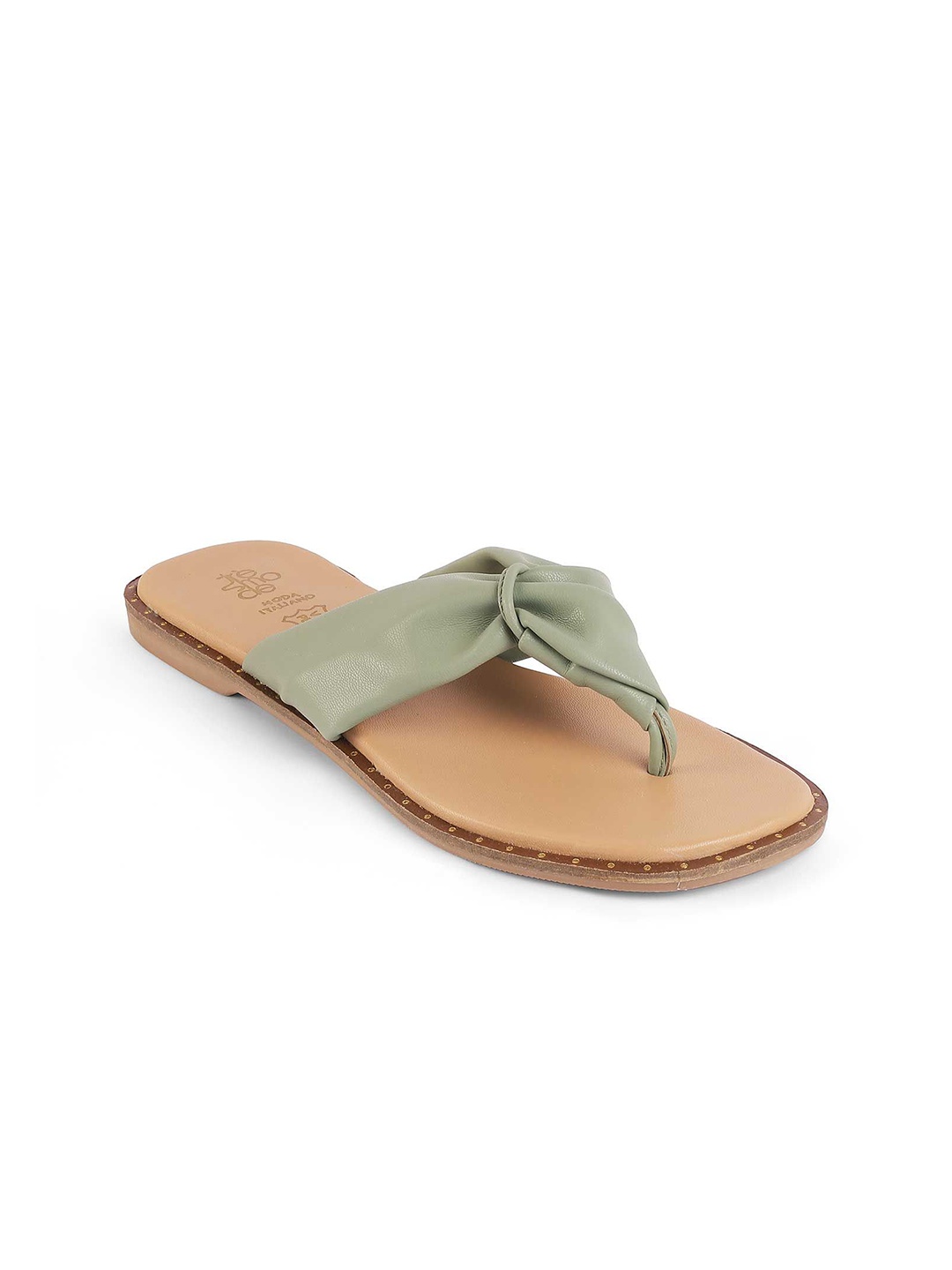 

Tresmode Women Leather T-Strap Flats, Green
