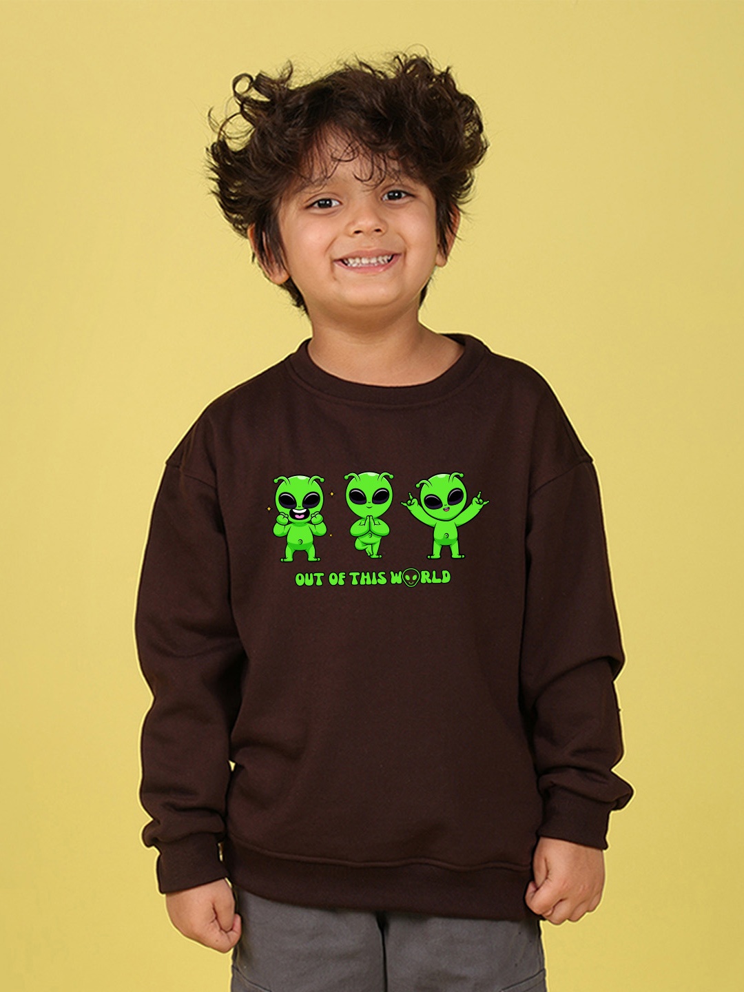 

NUSYL Boys Printed Oversized Sweatshirt, Brown