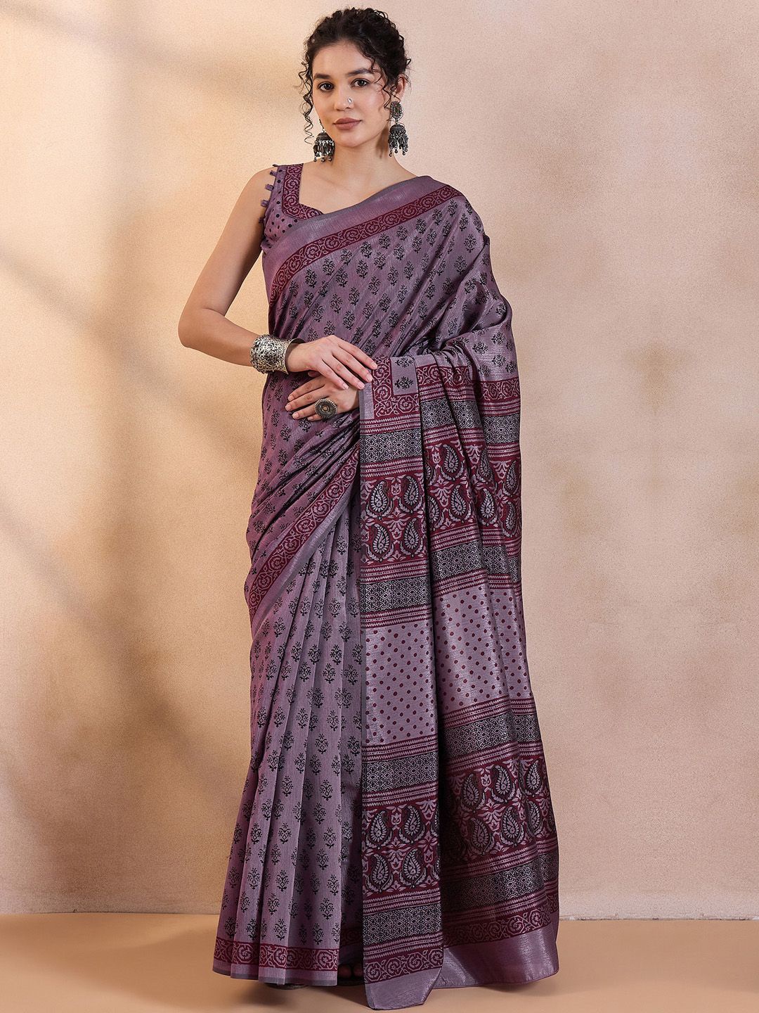 

KALINI Bagh Printed Bagh Saree, Mauve