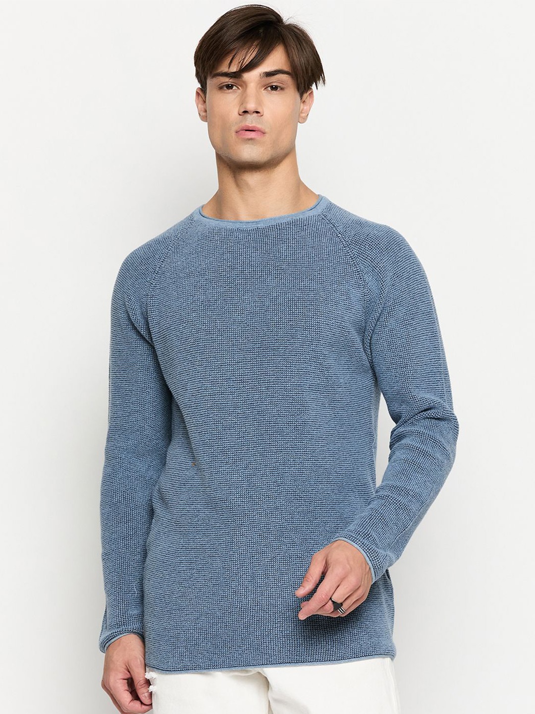 

GABBLE & WOLSH Men Cable Knit Round Neck Long Sleeves Pullover Sweaters, Blue